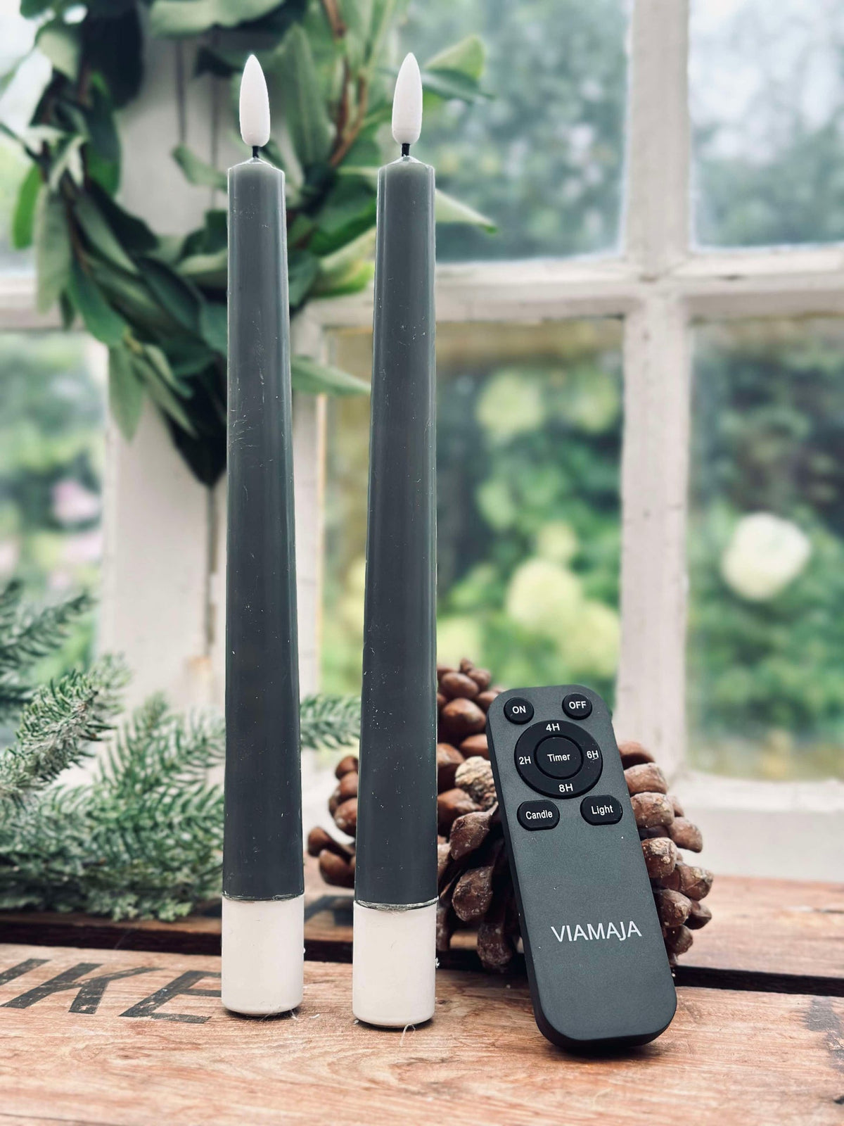 Stolkaarsen / Set van 2 stuks en afstandsbediening – Groen 24 cm