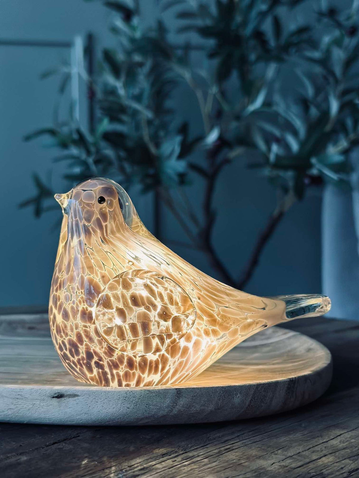 LED Vogel van mondgeblazen glas - Old Rose