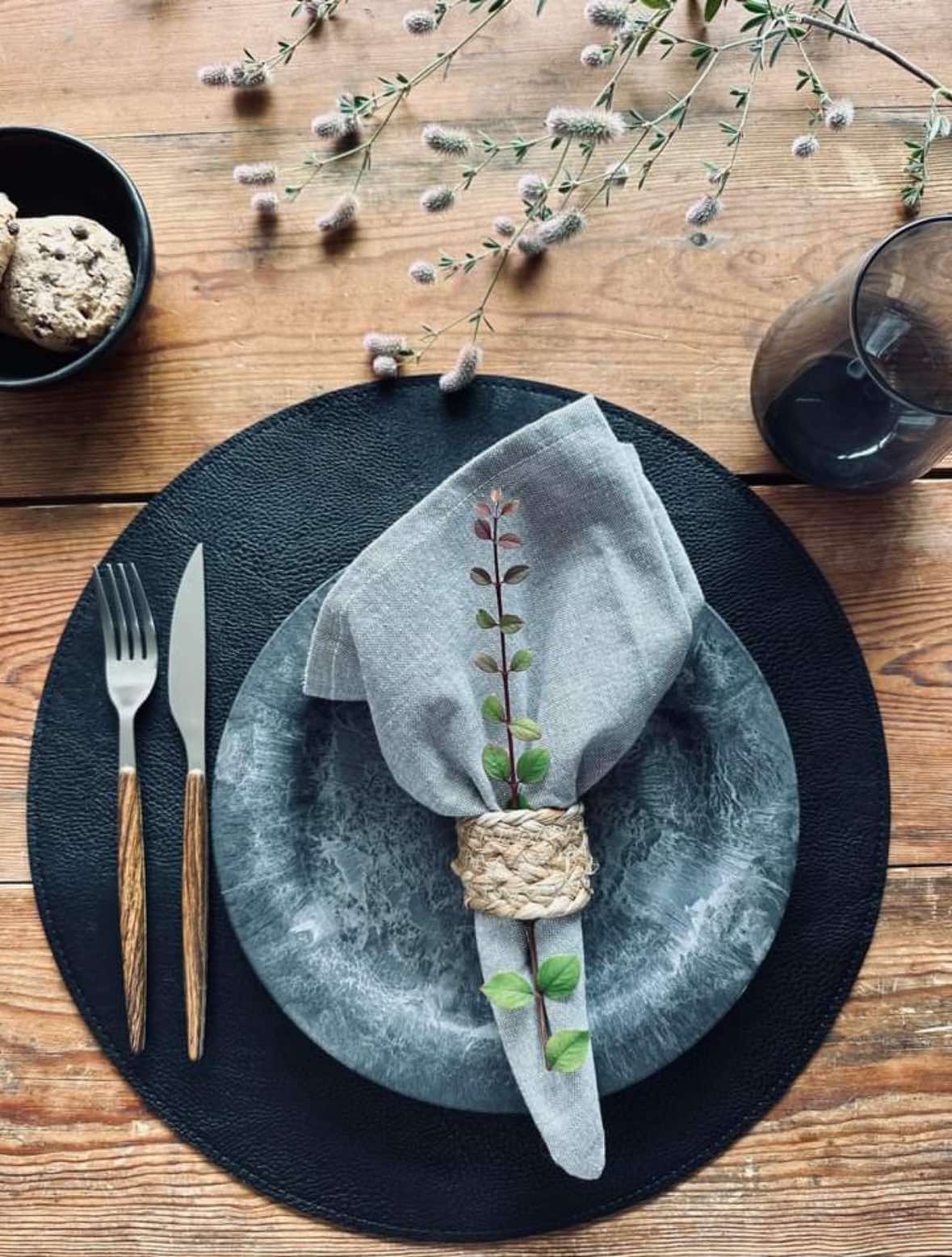 Placemat Rond – Omkeerbaar Cognac / Zwart