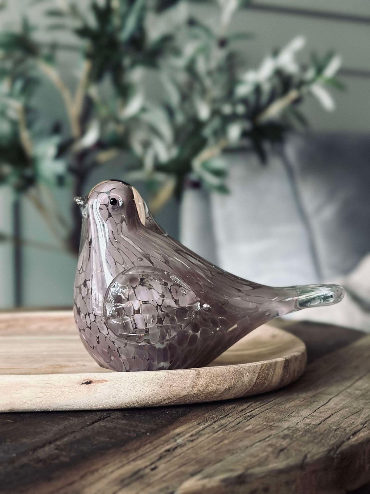 LED Vogel van mondgeblazen glas - Old Rose