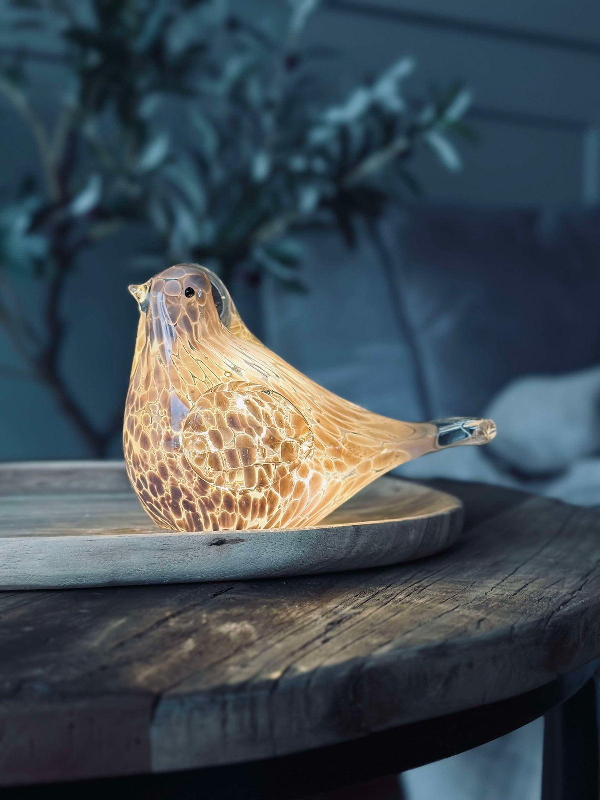 LED Vogel van mondgeblazen glas - Old Rose