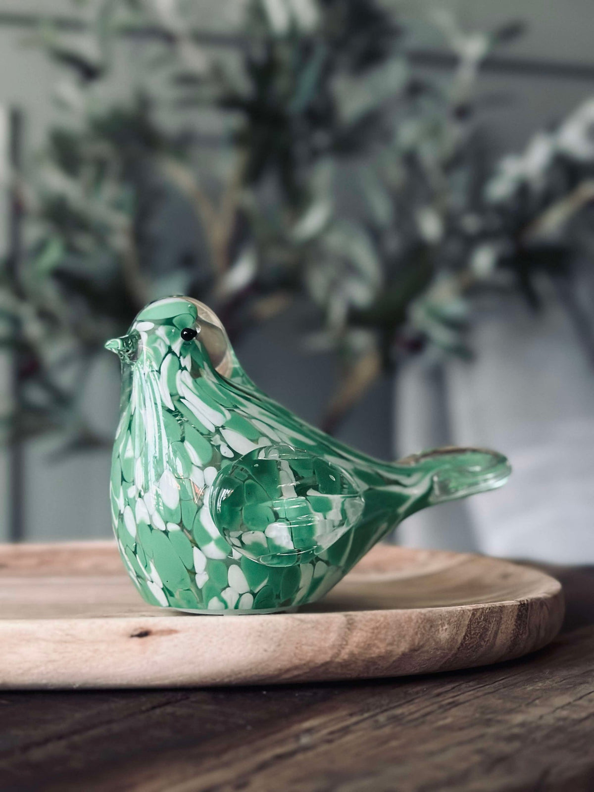 LED Vogel van mondgeblazen glas - Groen