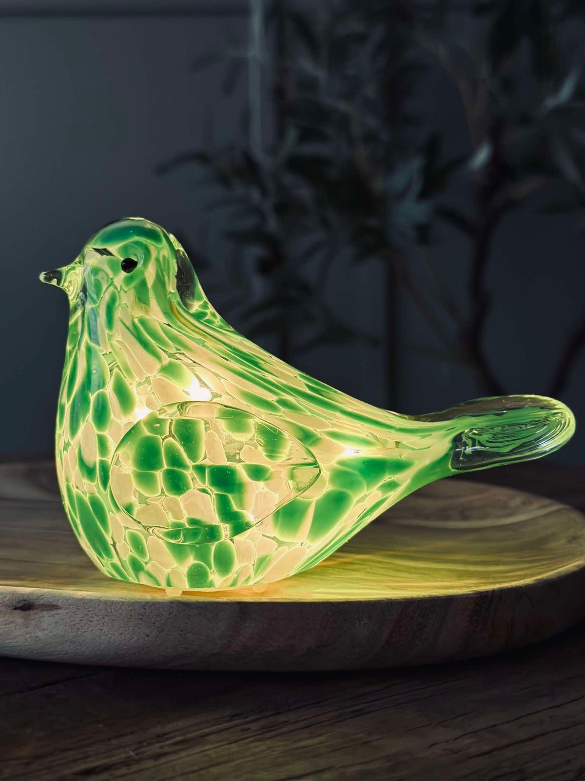 LED Vogel van mondgeblazen glas - Groen
