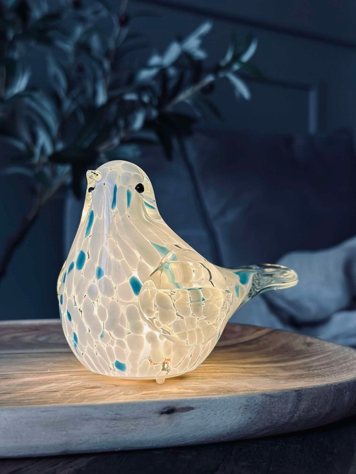 LED Vogel van mondgeblazen glas - Wit