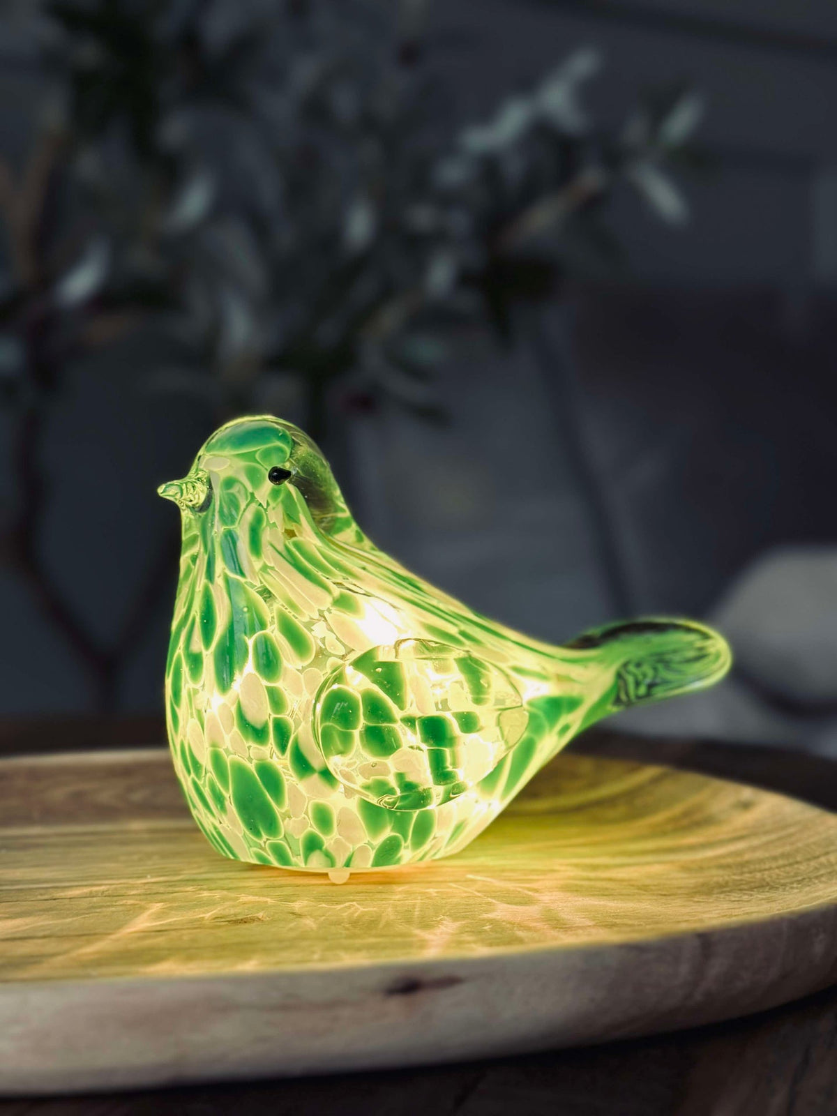 LED Vogel van mondgeblazen glas - Groen