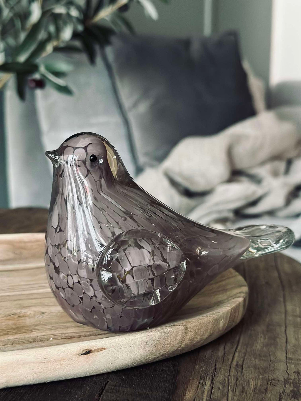 LED Vogel van mondgeblazen glas - Old Rose