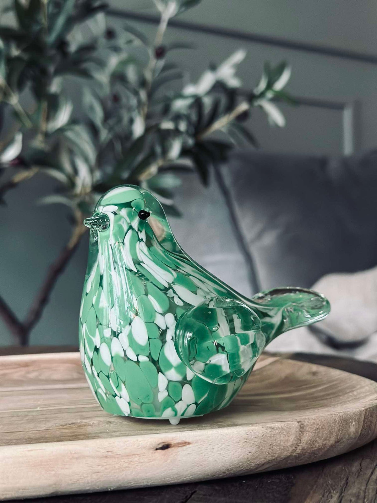 LED Vogel van mondgeblazen glas - Groen