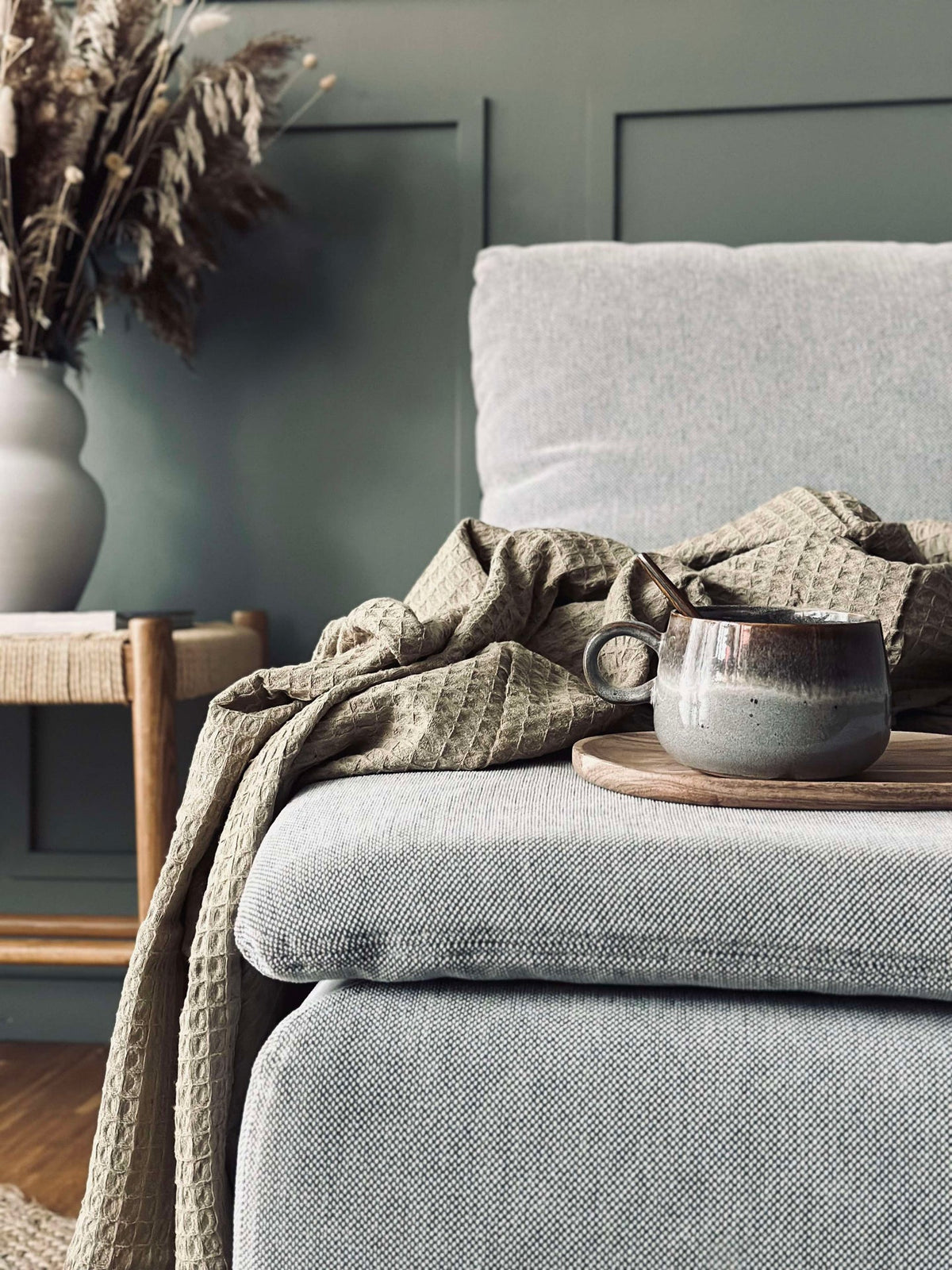 Plaid Stone-washed Gewafeld Katoen - Donker Beige