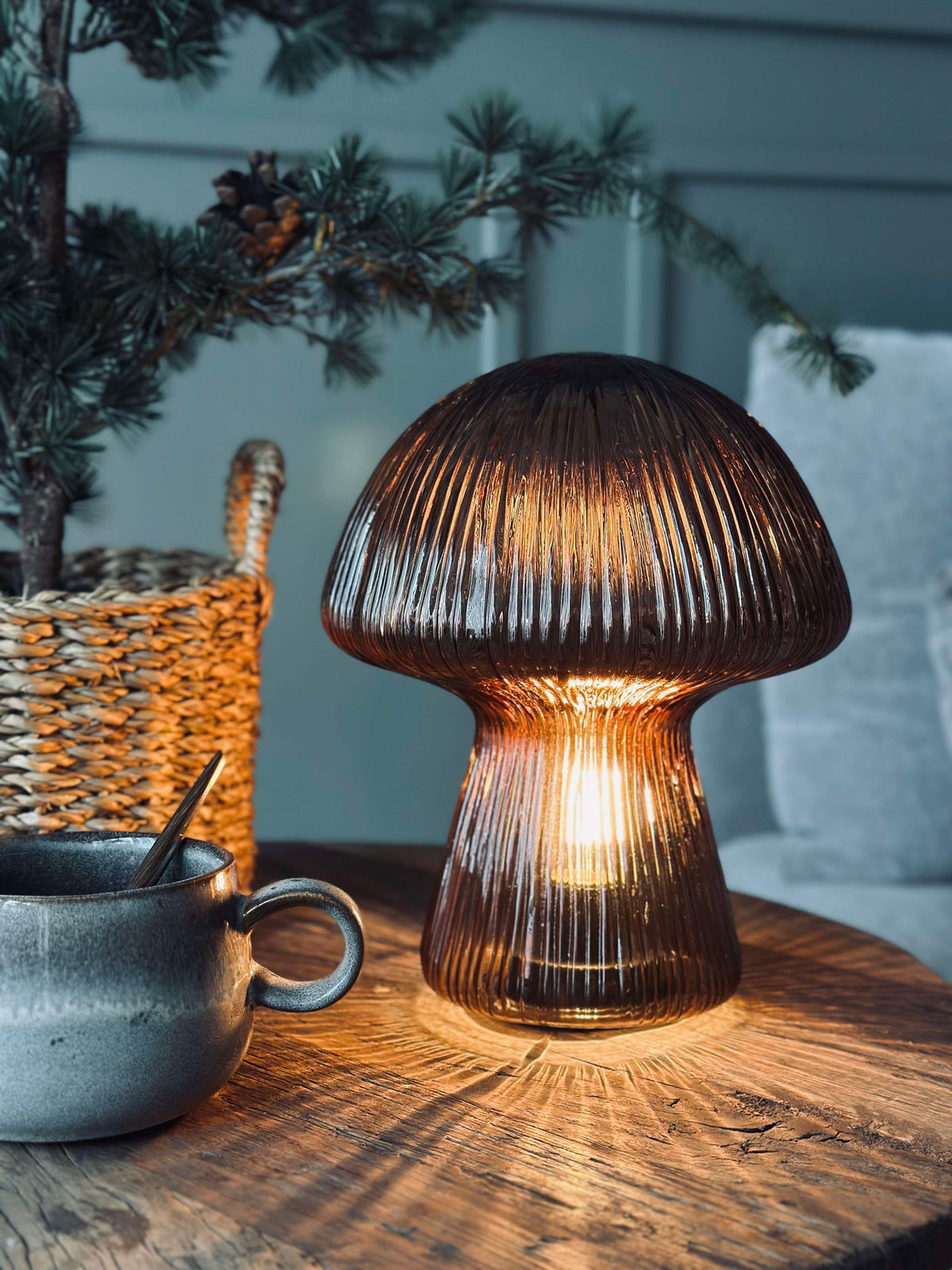 Mushroom met ribbels 25 cm - Bruin
