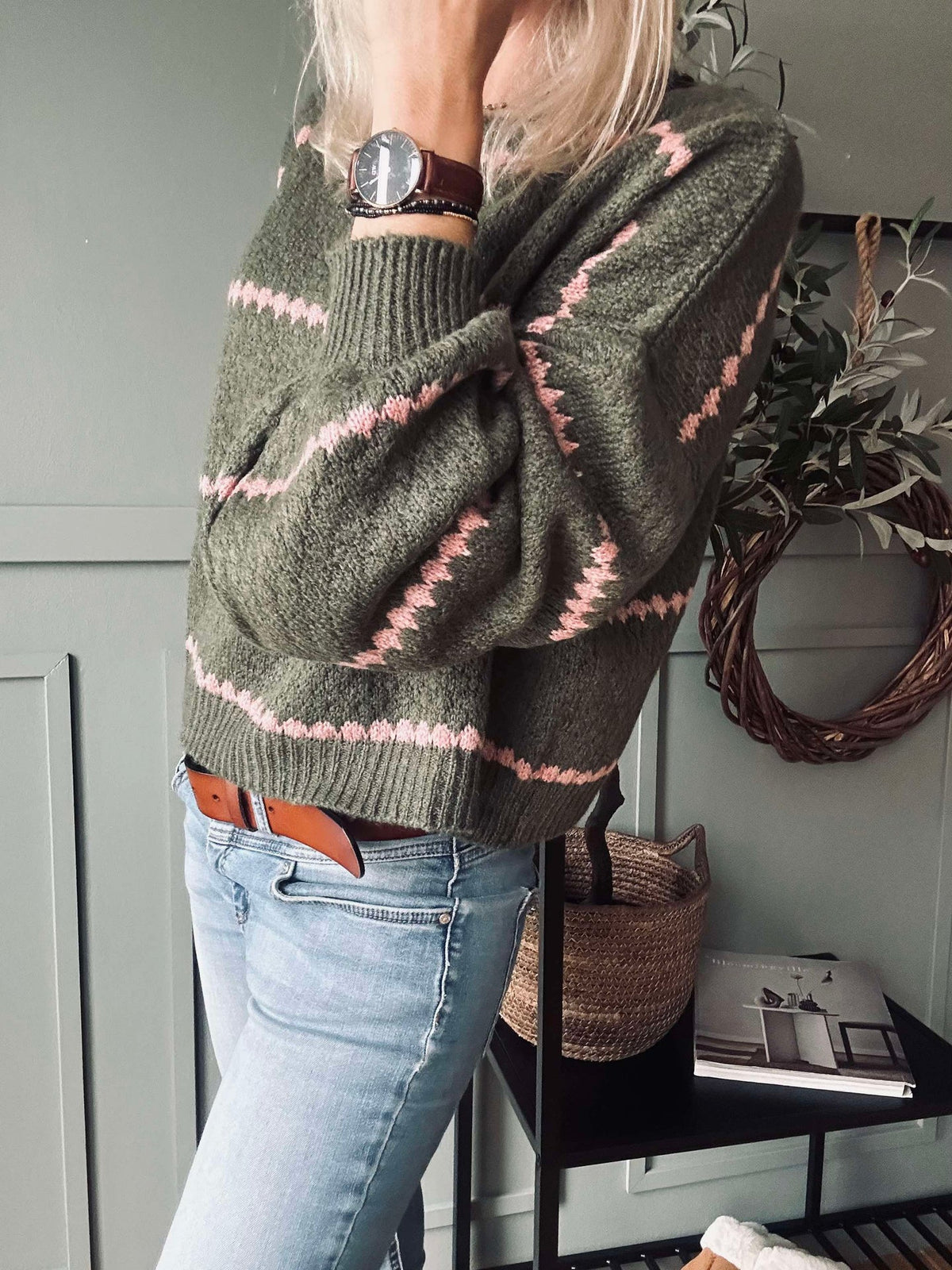 Knit met ballonmouwen - Green / Rose