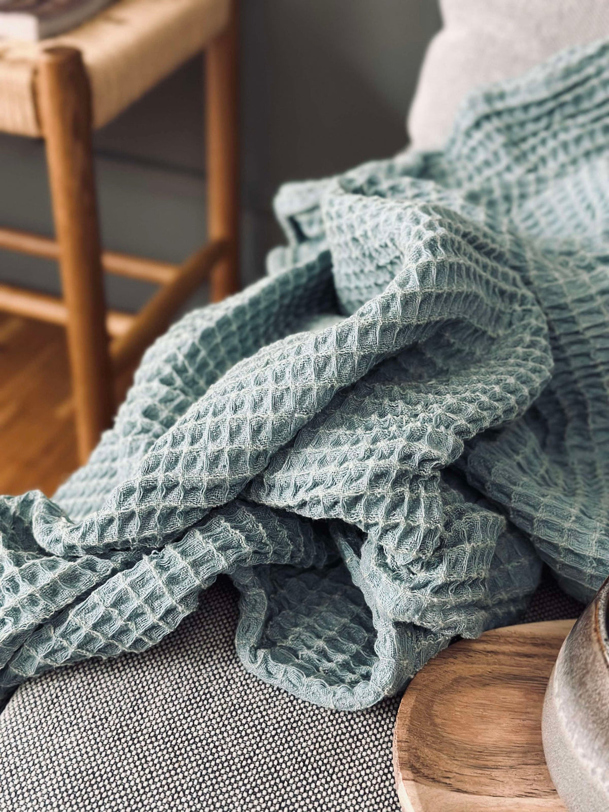 Plaid Stone-washed Wafel Katoen - Petrol