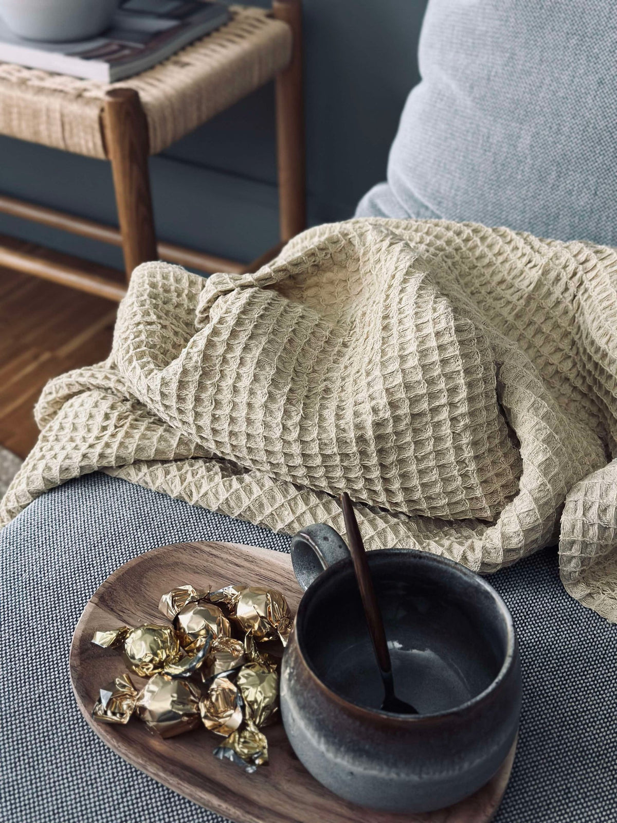 Plaid Stone-washed Wafelkatoen - Geel