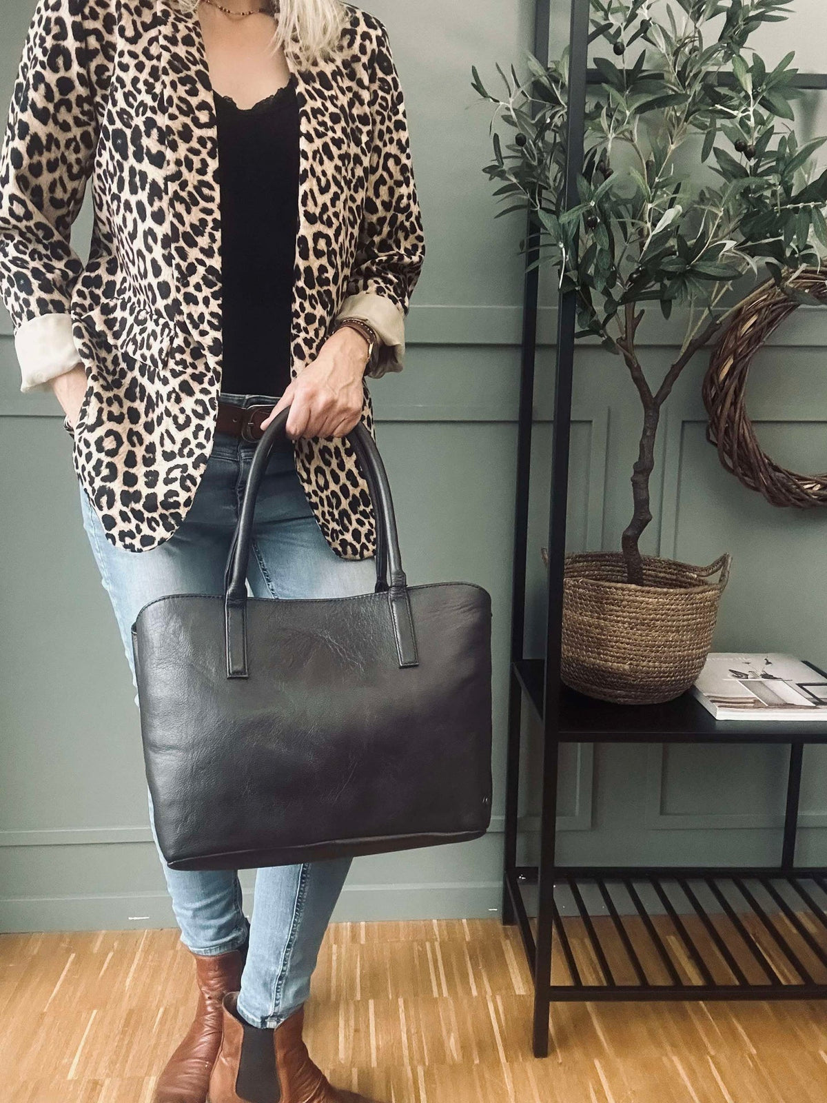 Werkstas / shopper Brown  – Soft leather