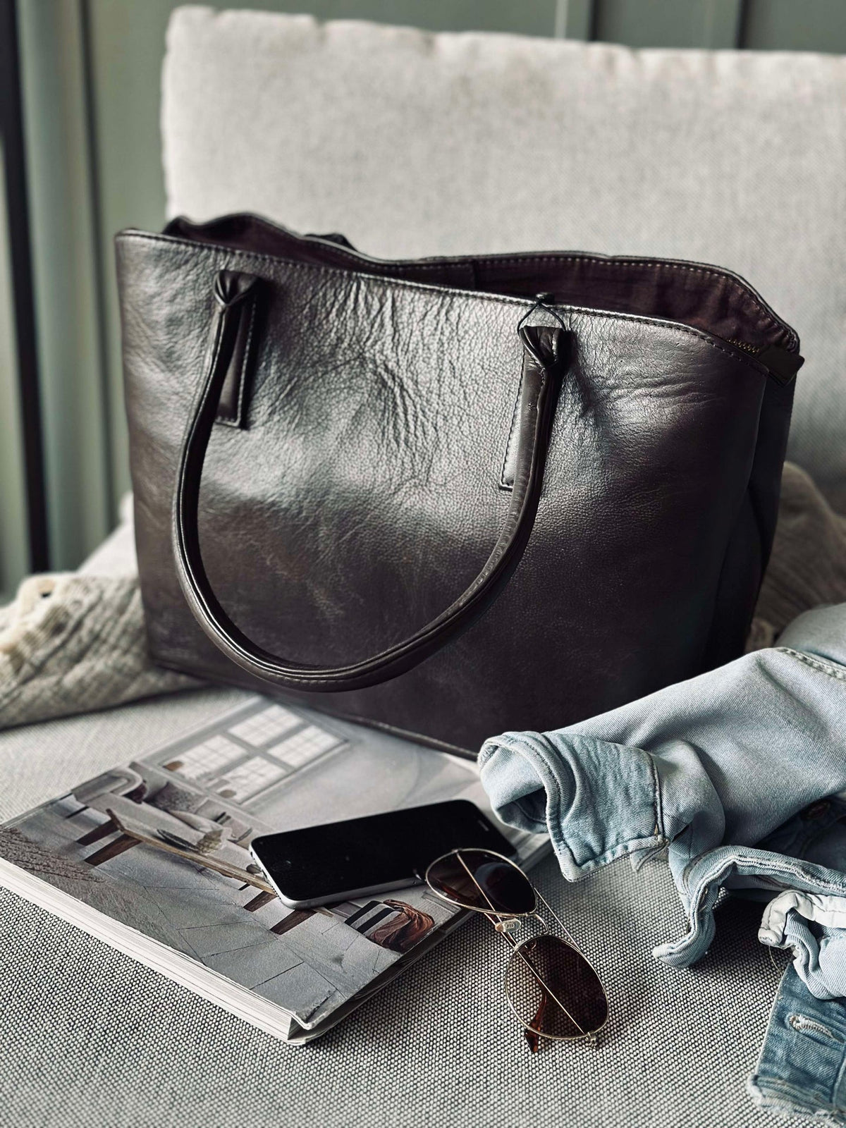 Werkstas / shopper Brown  – Soft leather