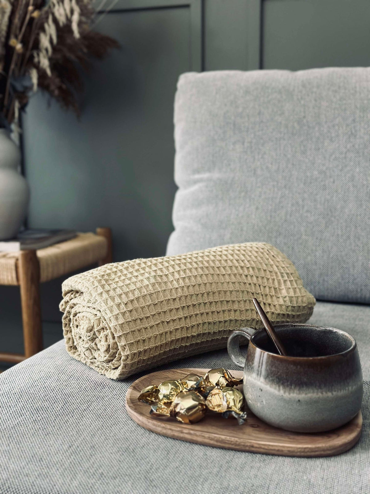 Plaid Stone-washed Wafelkatoen - Geel