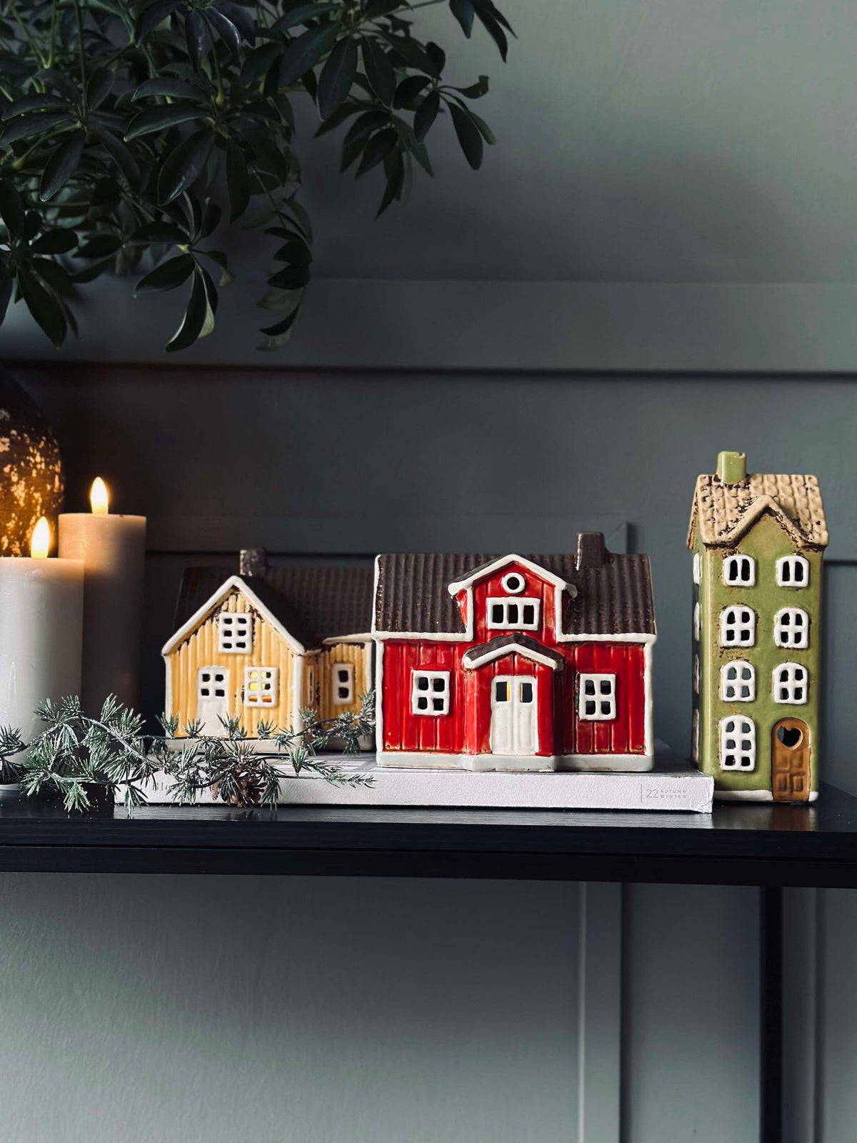 Licht huisje keramiek - Groen