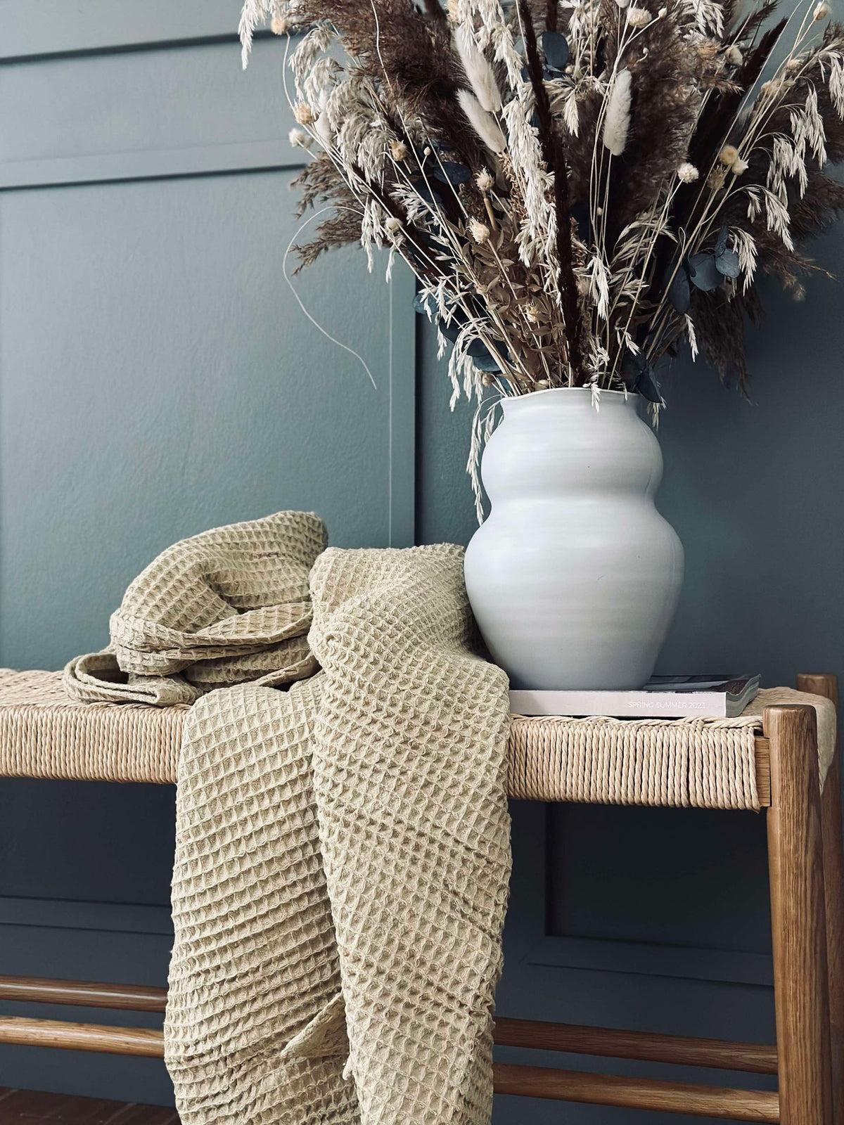 Plaid Stone-washed Wafelkatoen - Geel