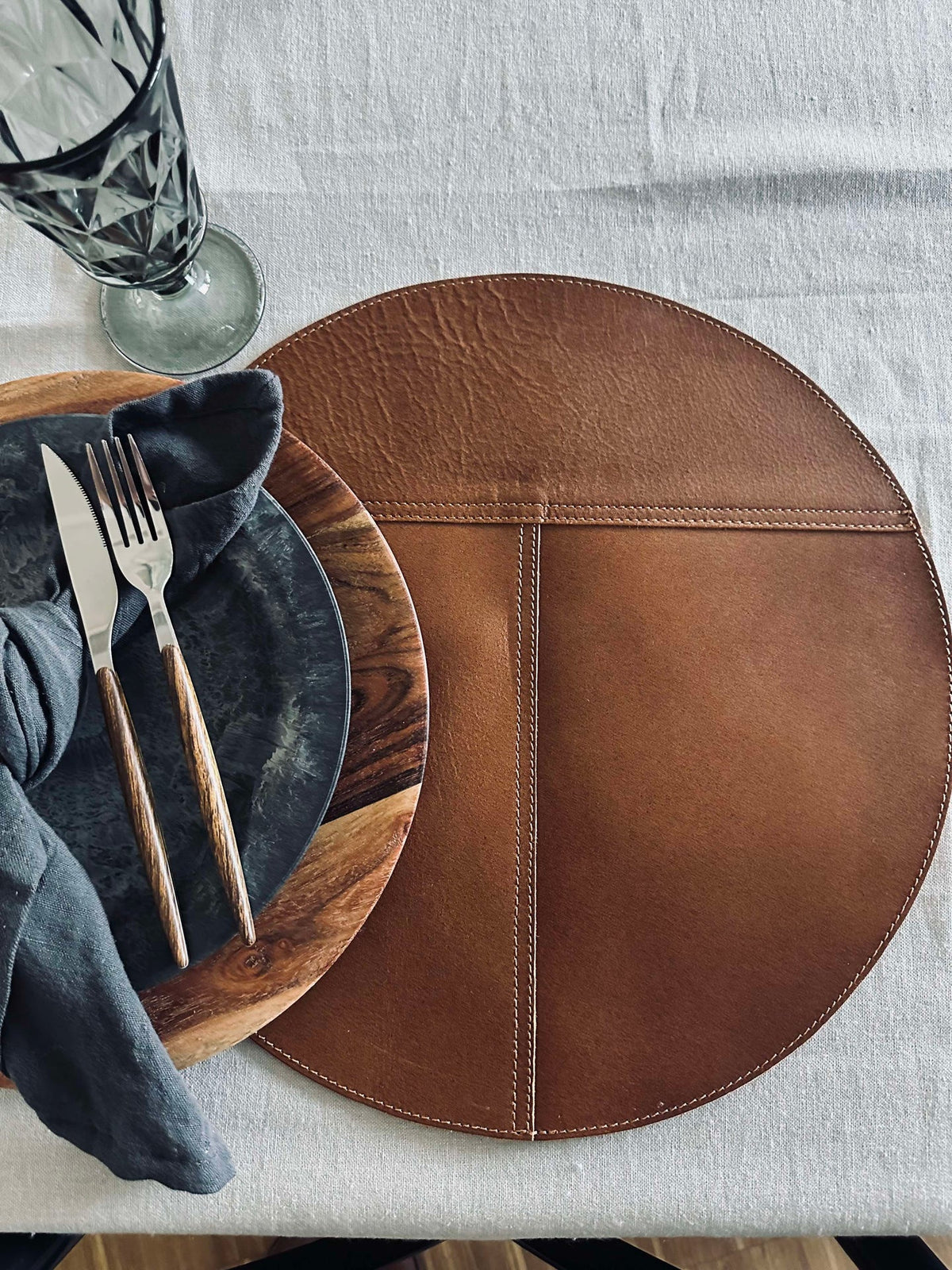 Leren placemat - Cognac Ø 38
