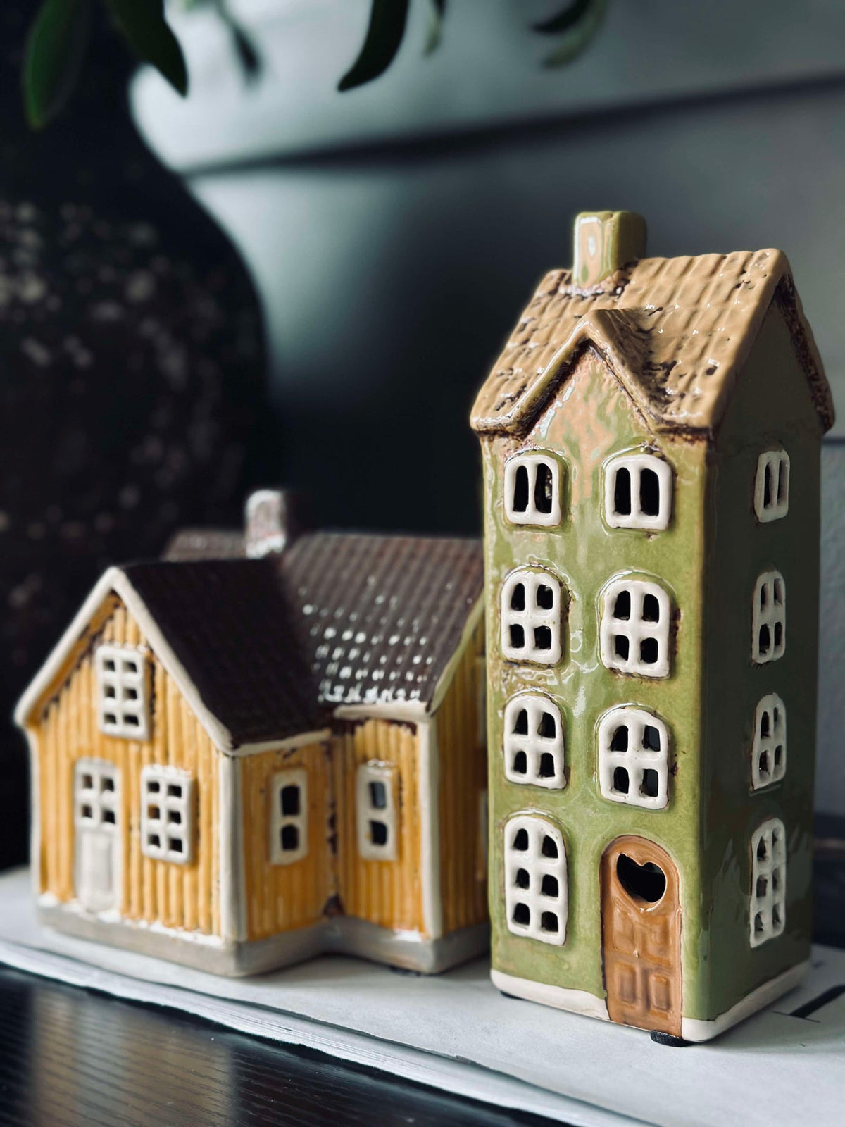 Licht huisje keramiek - Groen