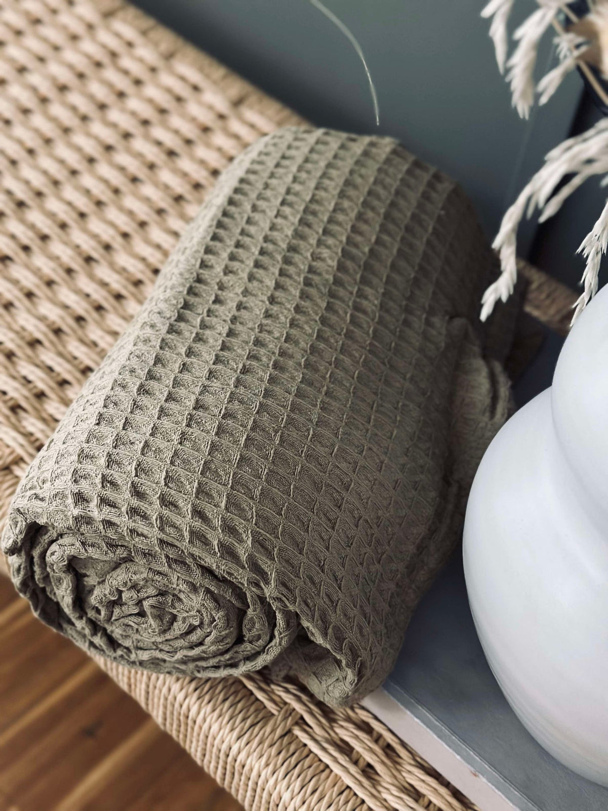 Plaid Stone-washed Gewafeld Katoen - Donker Beige