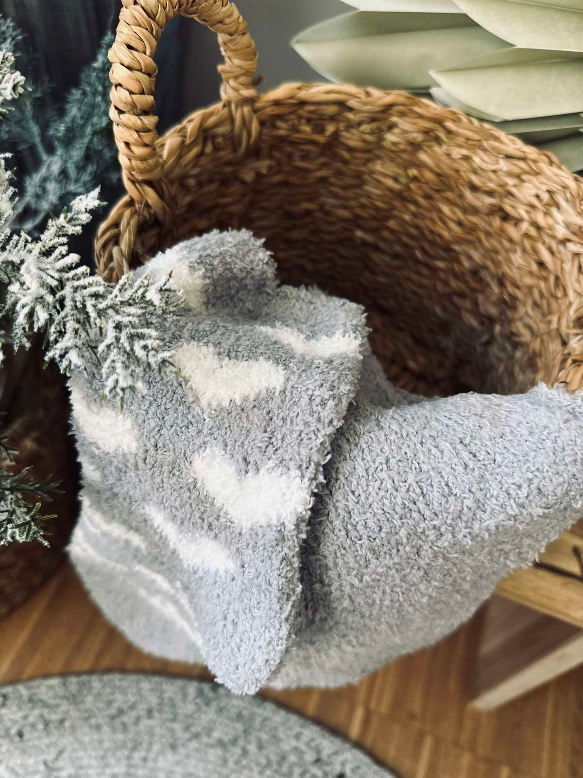 Sokken Fluffy Grey heart - set met 2 paar