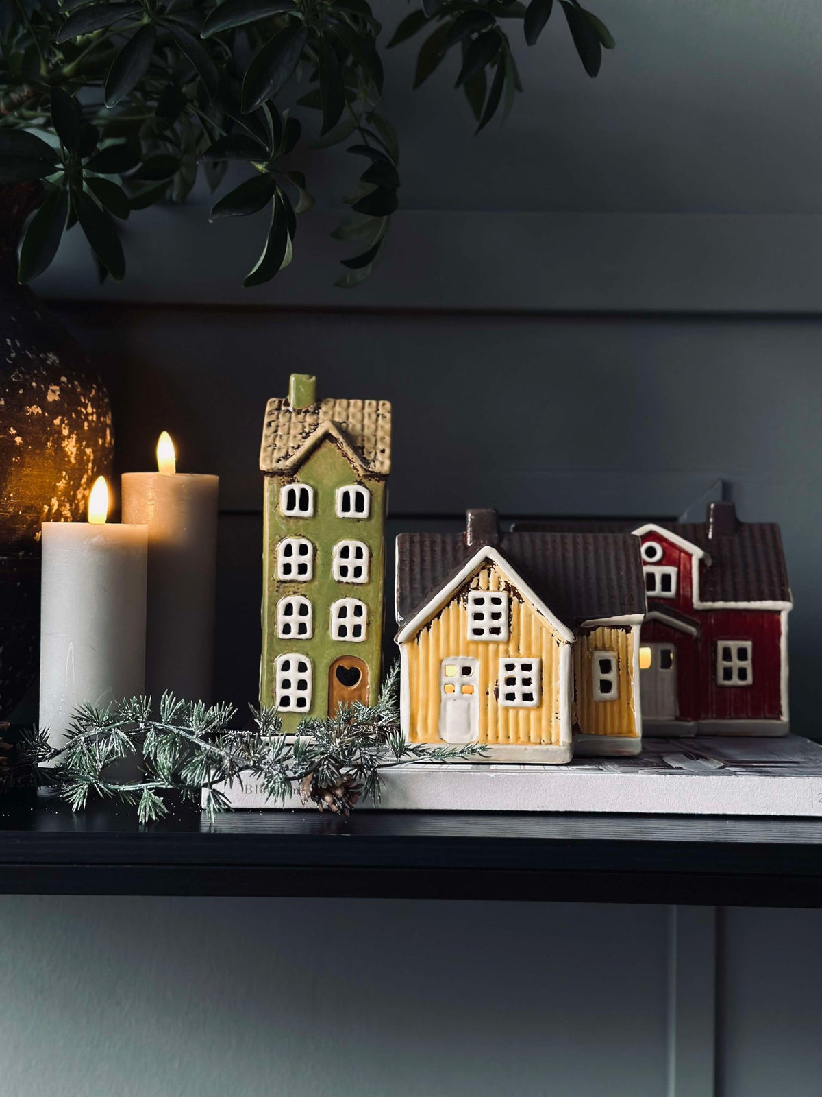 Licht huisje keramiek - Groen
