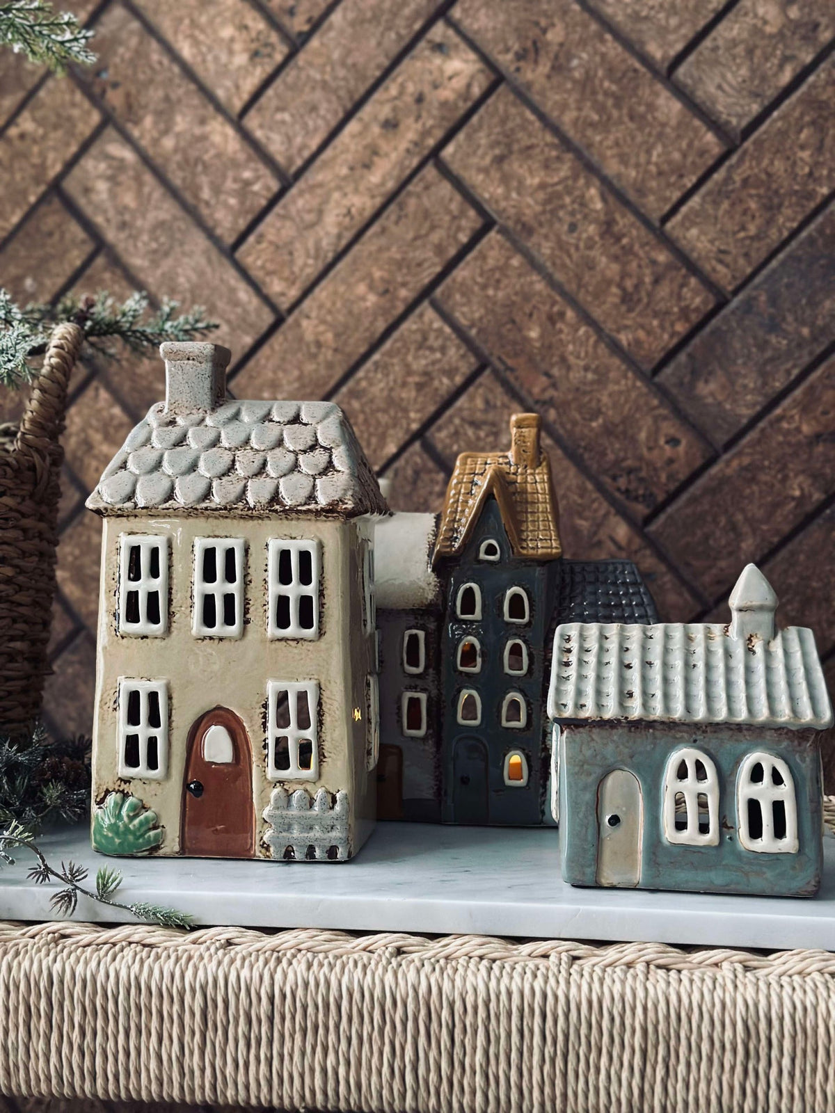 Lichthuisje keramiek - Gedempt grijs/blauw