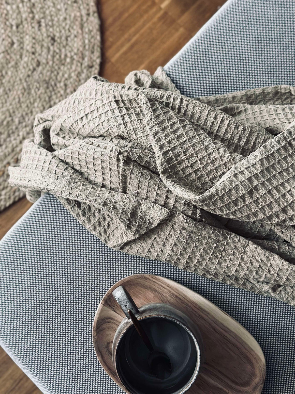 Plaid Stone-washed Gewafeld Katoen - Donker Beige