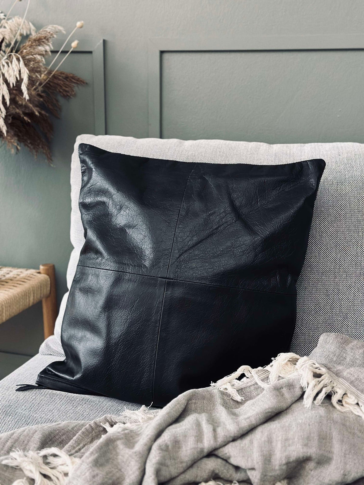 Kussenhoes Leer - Zwart 45x45