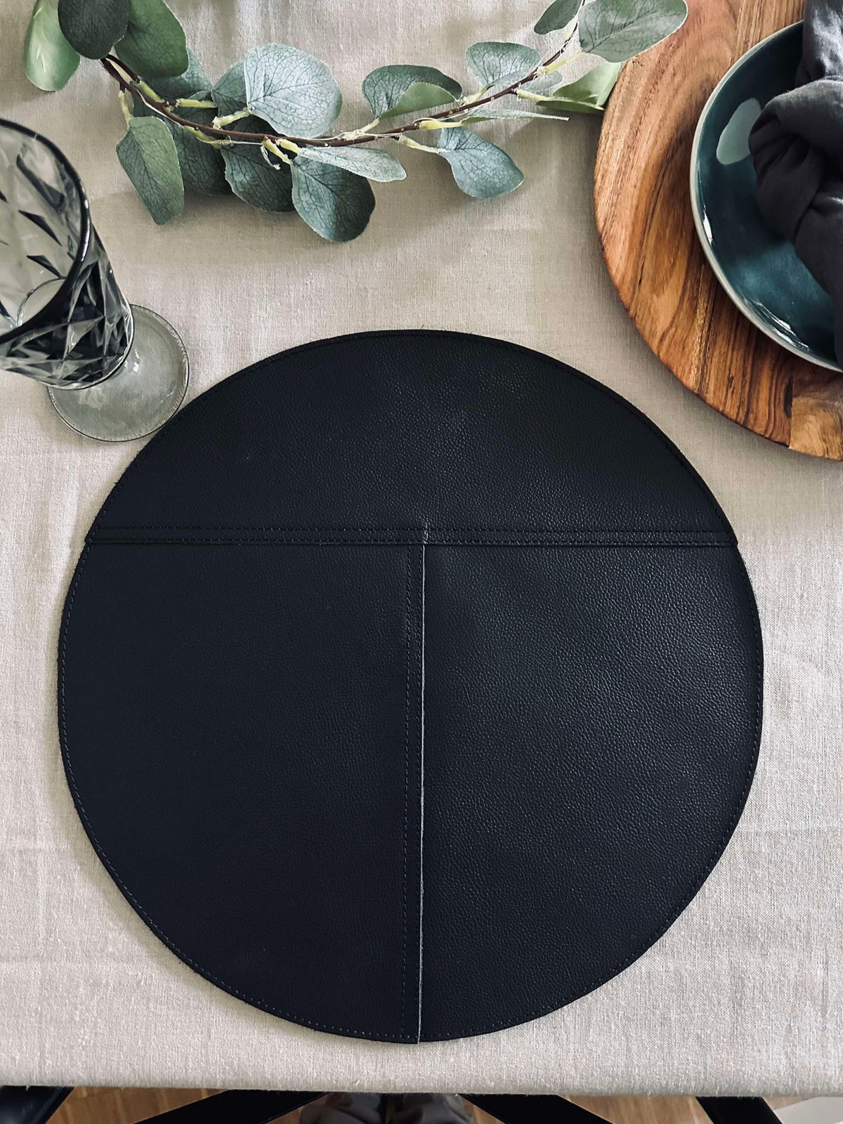 Placemat leer - Zwart dia 38