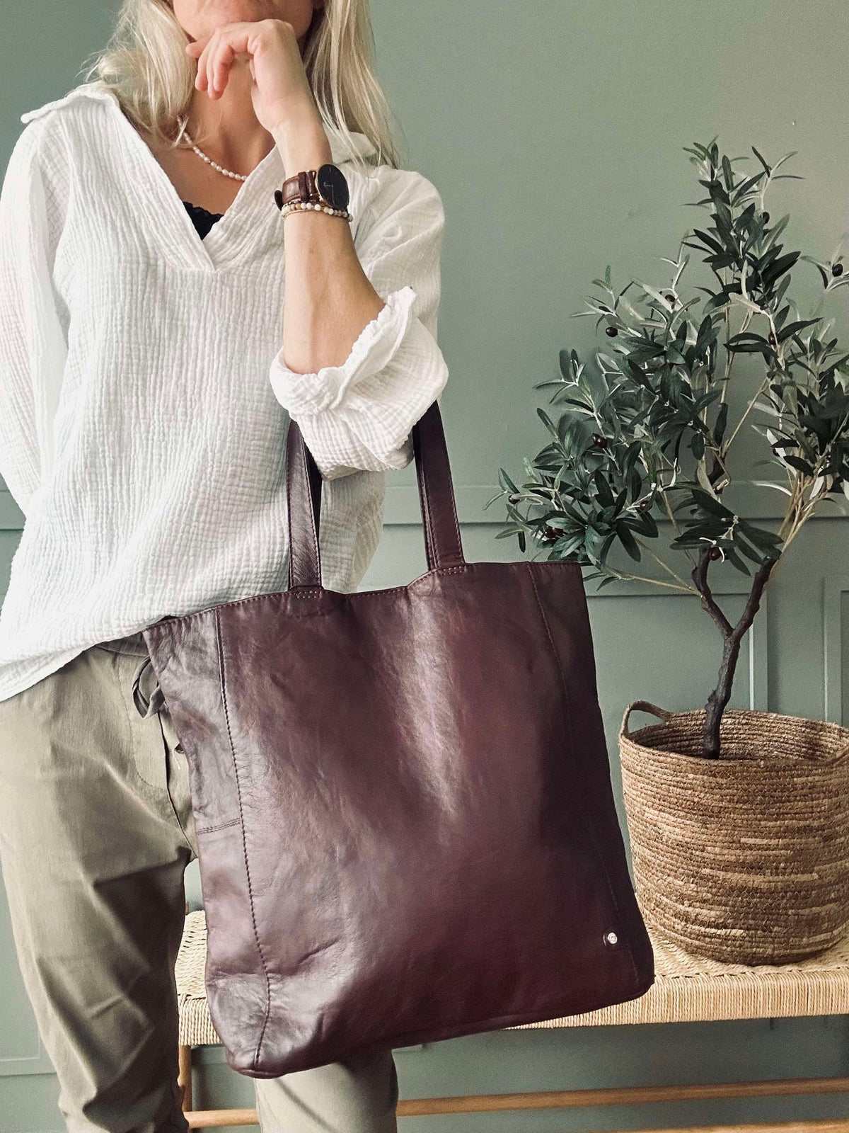 Shopper Cranberry - Zacht kalfsleer