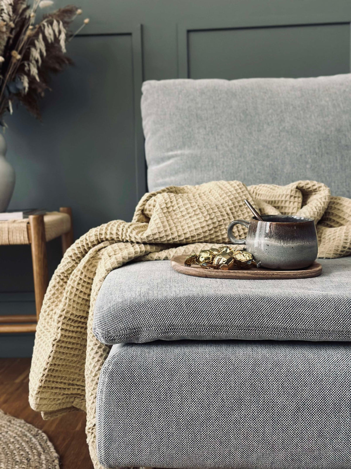Plaid Stone-washed Wafelkatoen - Geel