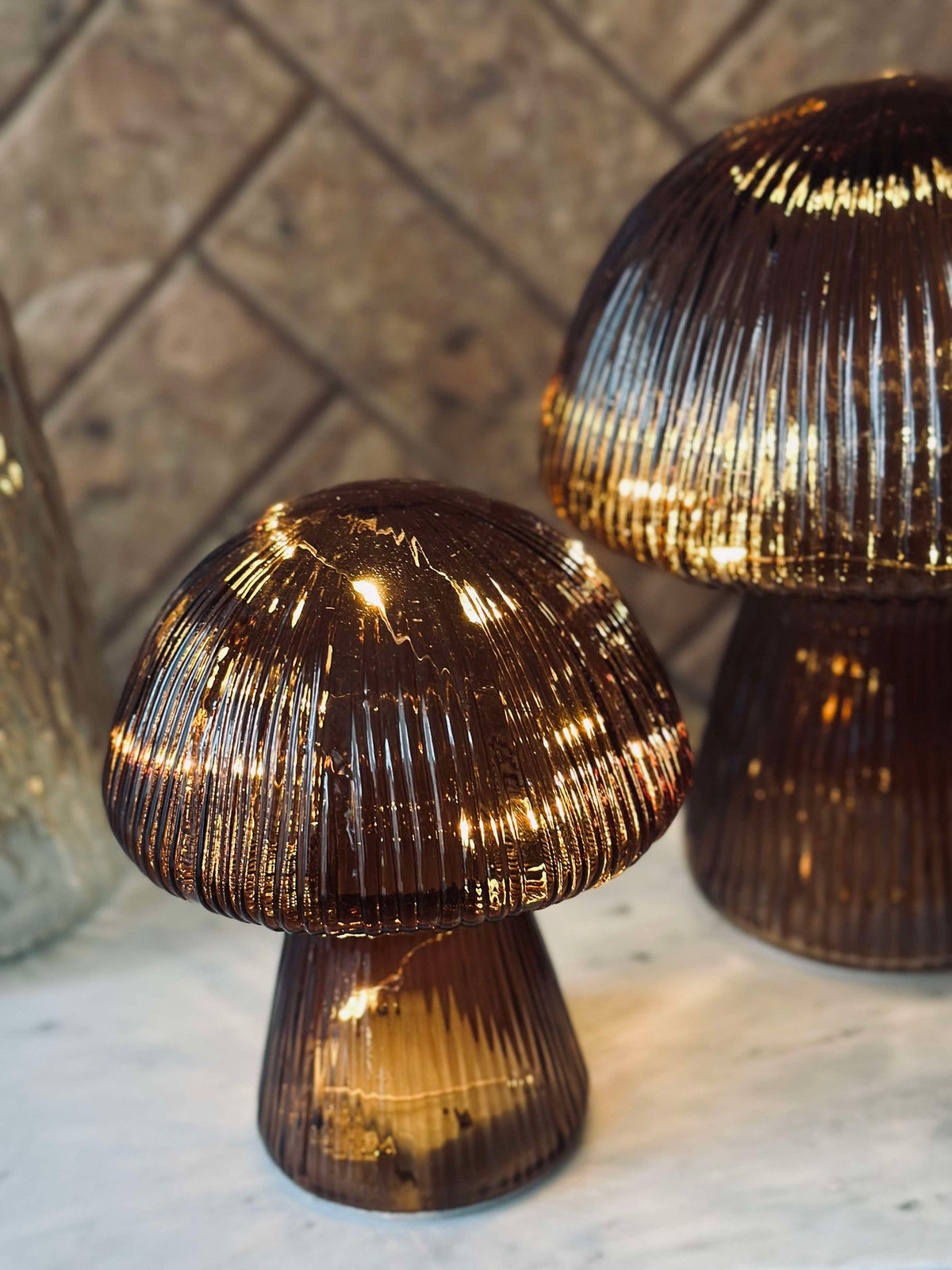 Mushroom met ribbels 15 cm - Bruin