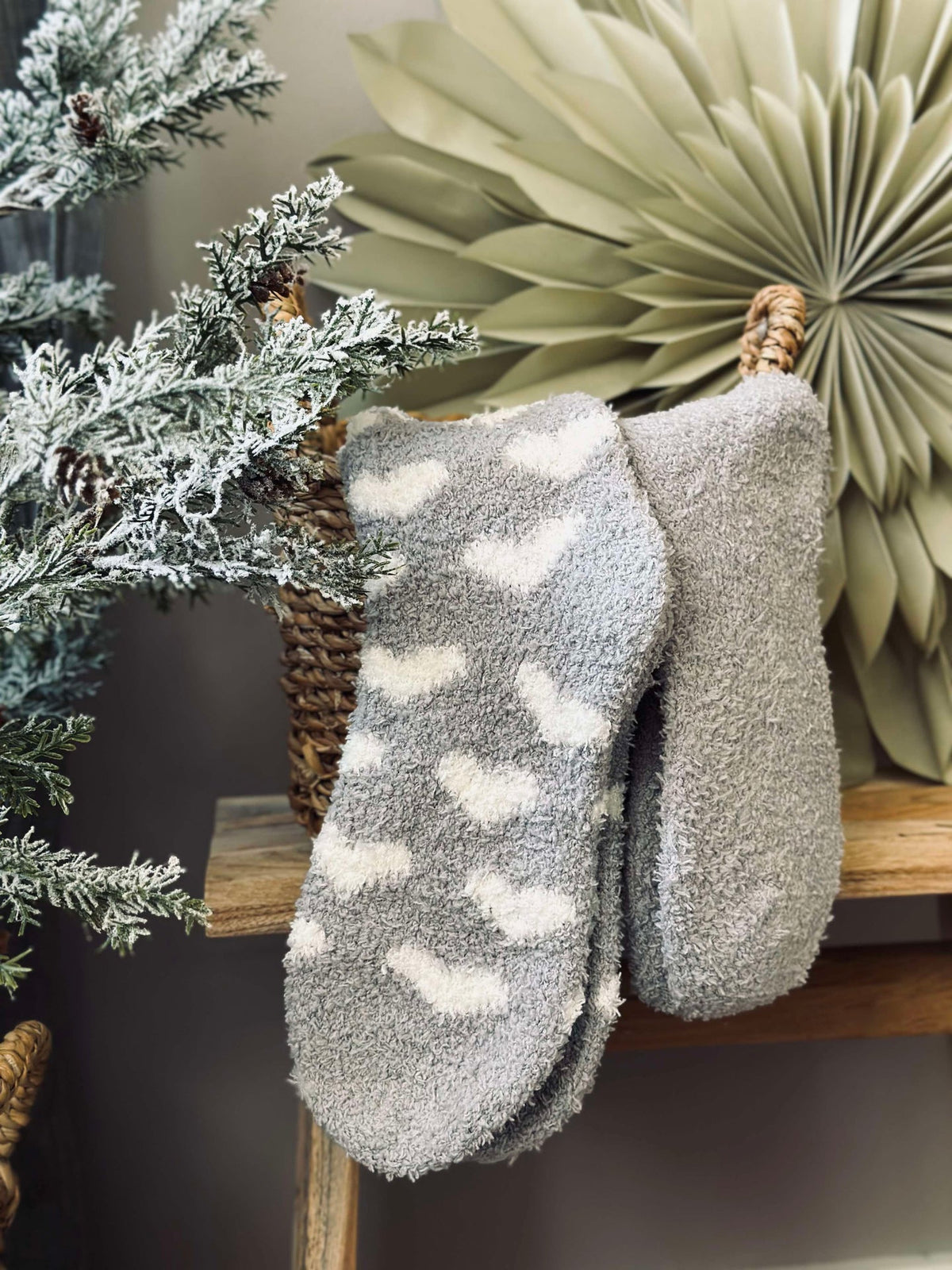 Sokken Fluffy Grey heart - set met 2 paar