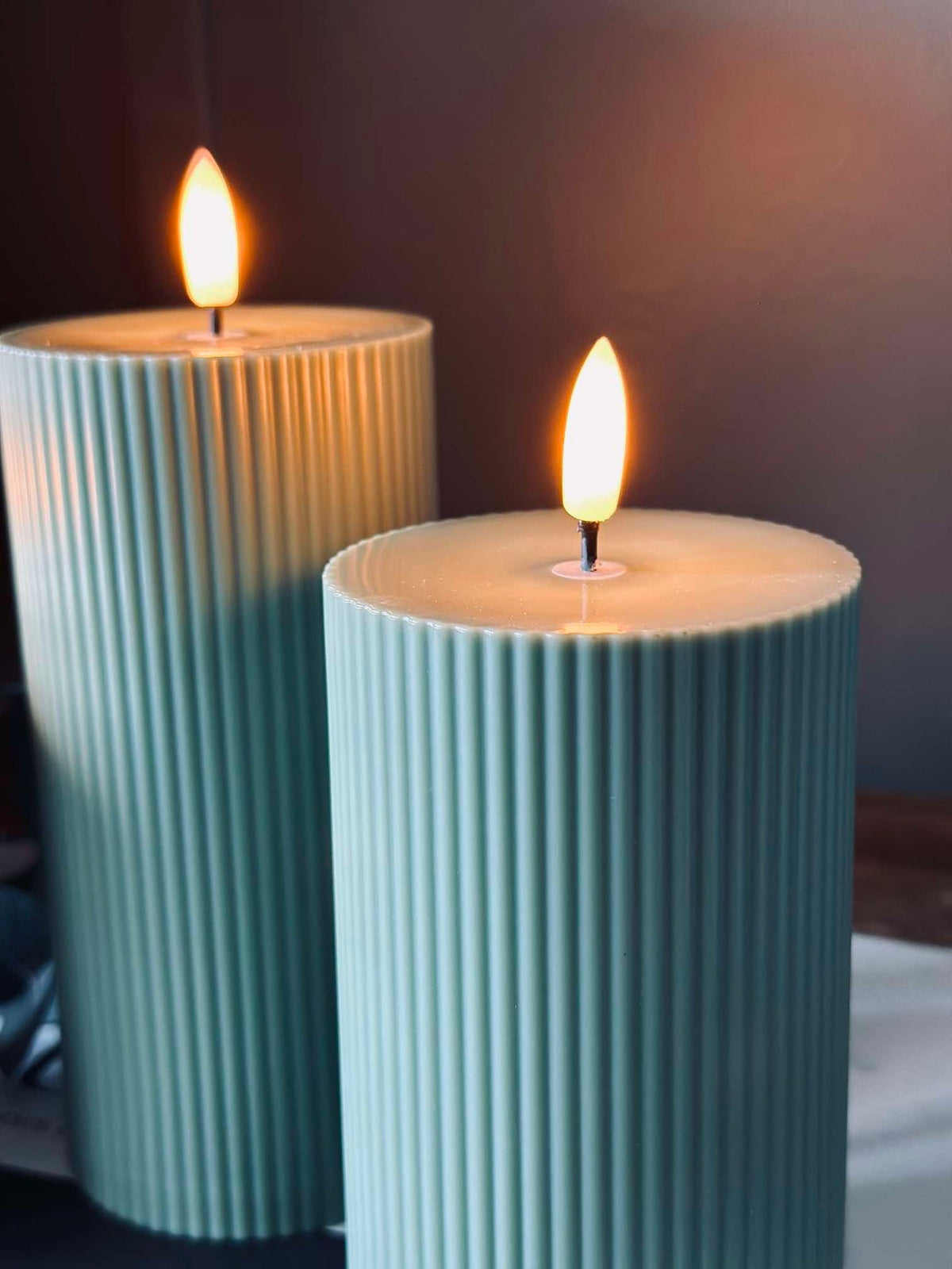 LED buiten Blokkaarsen met ribbels - Set van 3 stuks - Groen