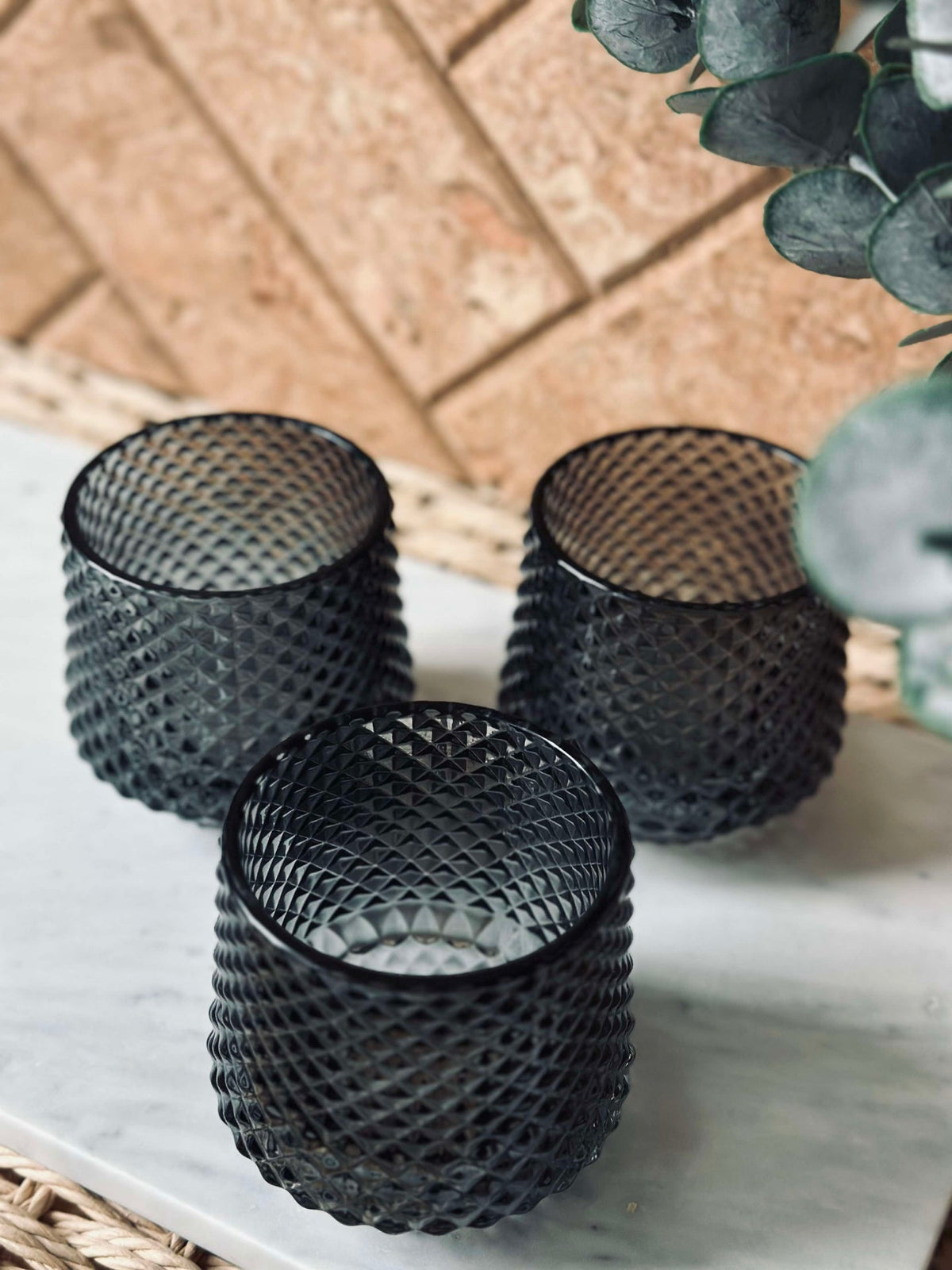 Glazen kandelaars Grijs - Set van 3 stuks.