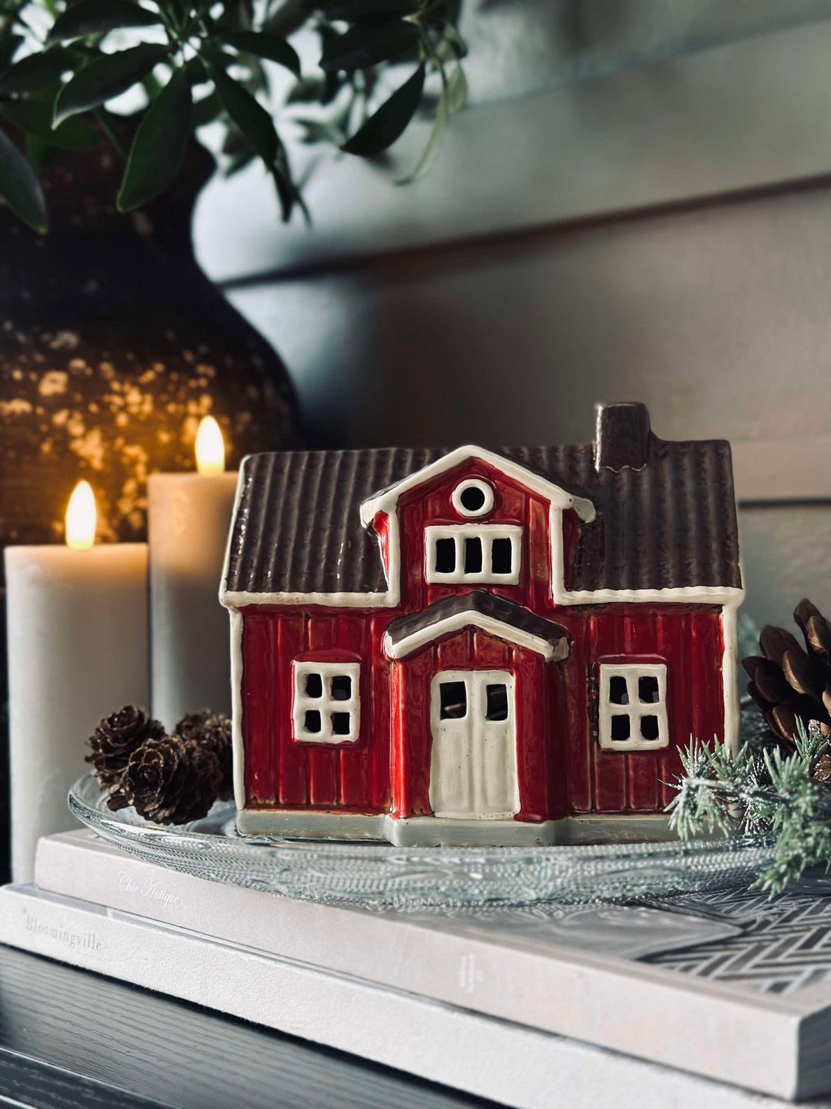 Licht Huisje Keramiek - Rode Houten Huis