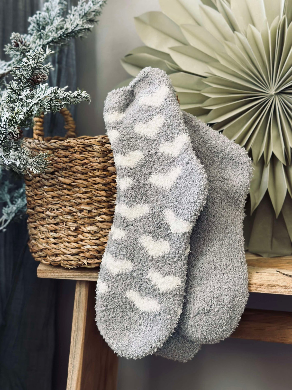 Sokken Fluffy Grey heart - set met 2 paar
