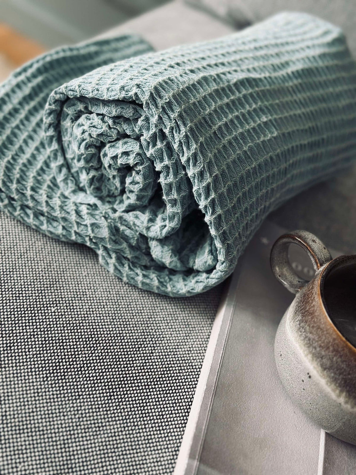 Plaid Stone-washed Wafel Katoen - Petrol