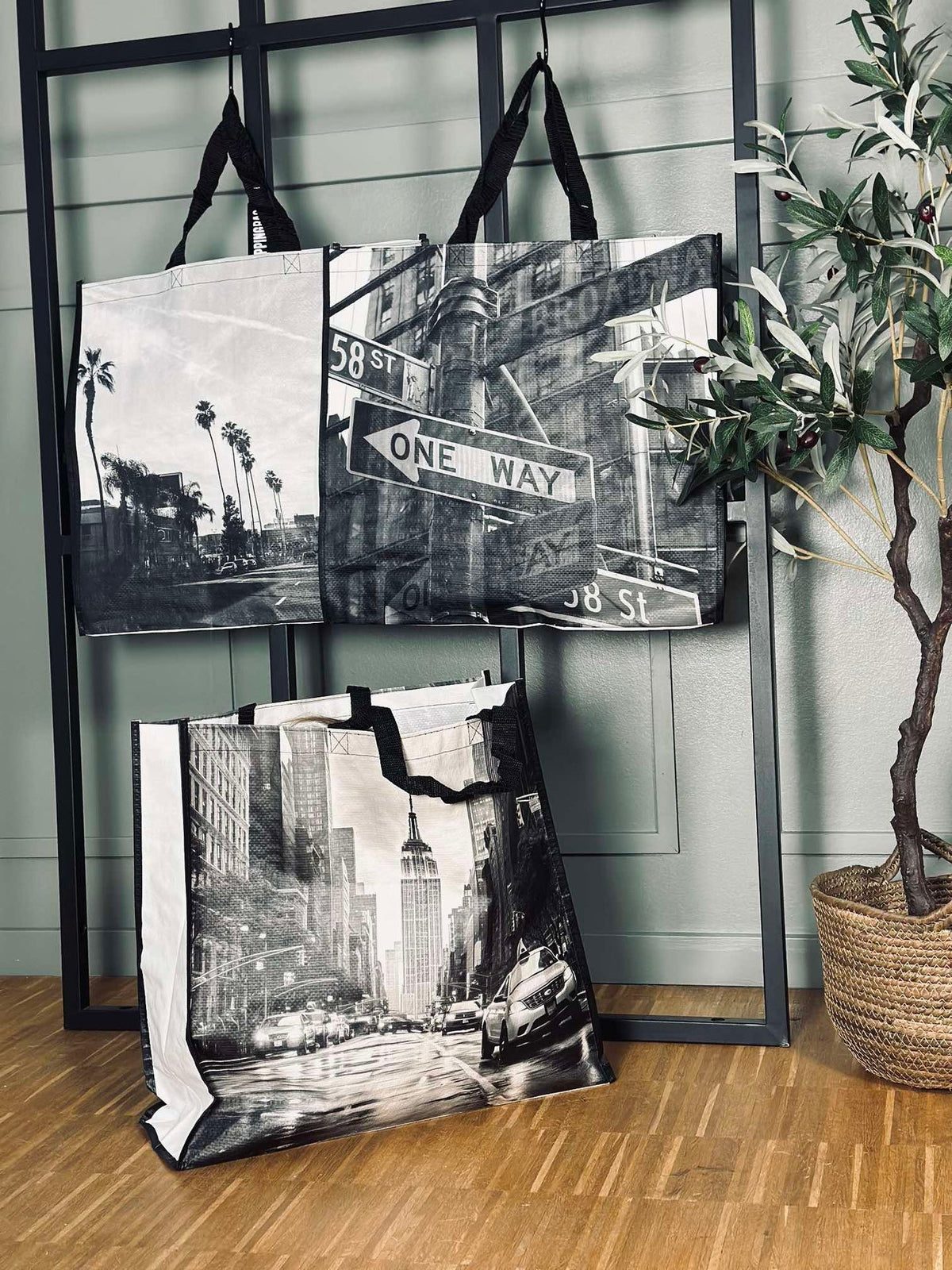 Shopper met print - grijze mix