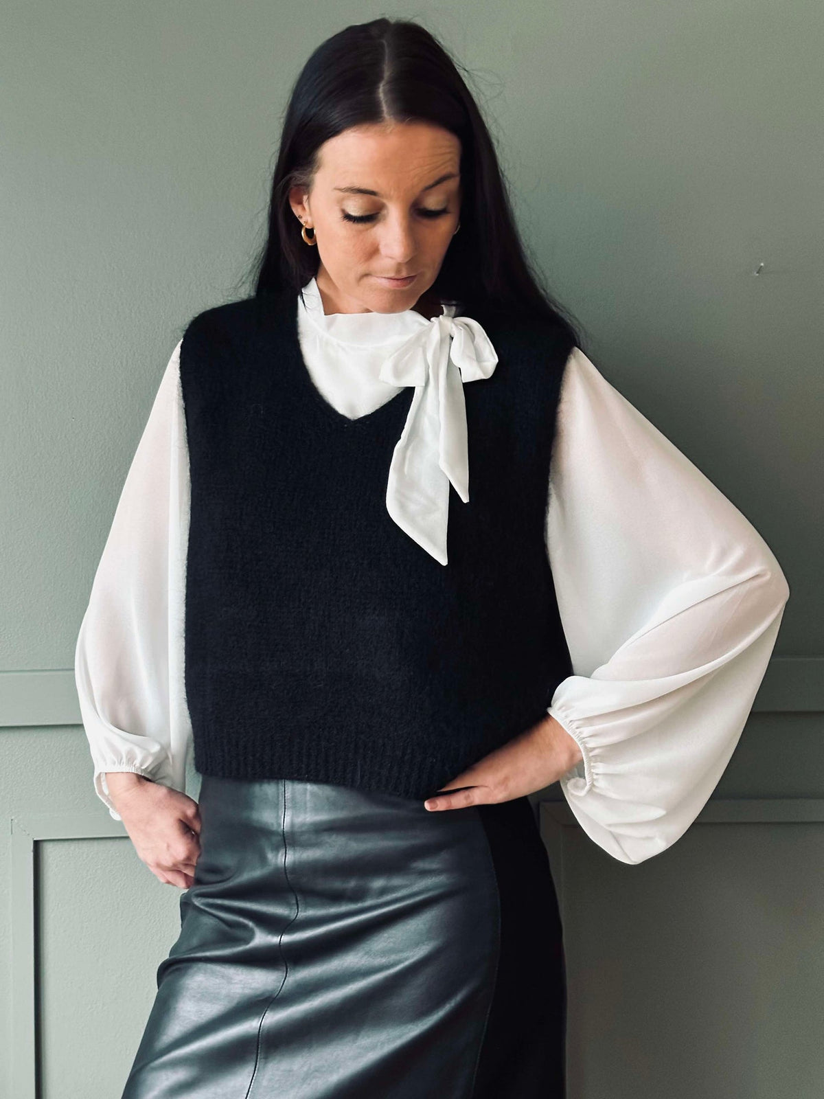 Blouse m. strik - White