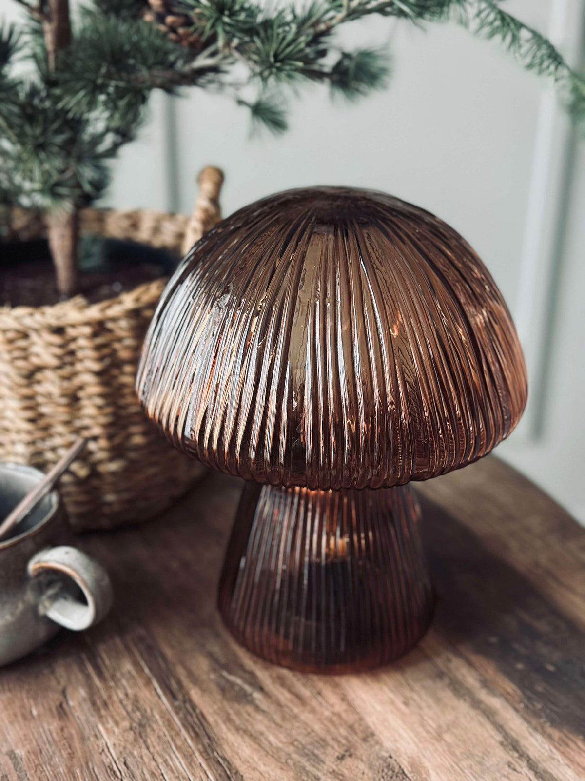 Mushroom met ribbels 25 cm - Bruin