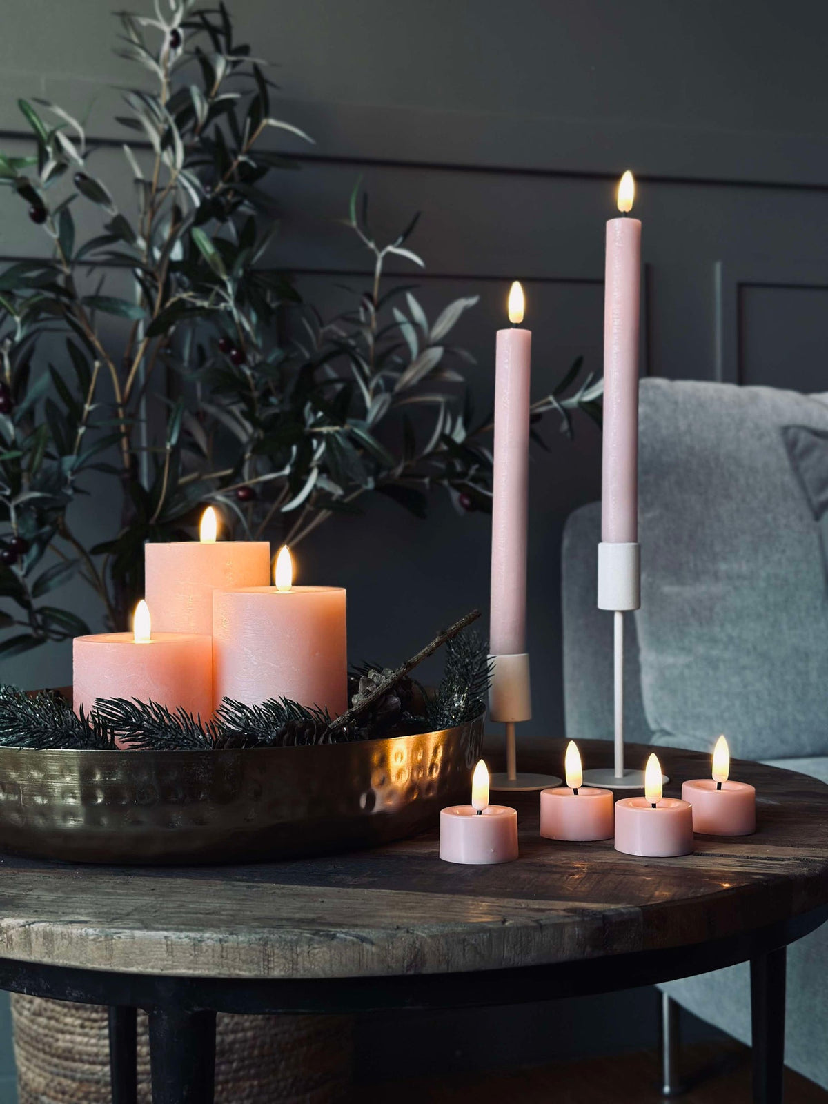 LED Licht pakket met 9 LED kaarsen - Roze