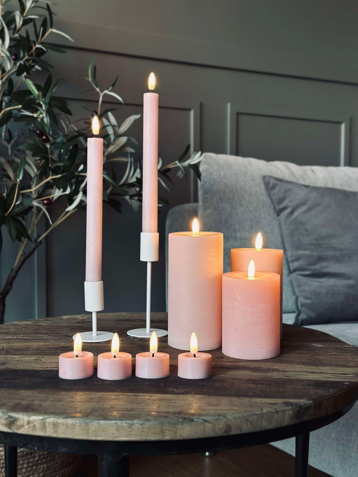 LED Licht pakket met 9 LED kaarsen - Roze