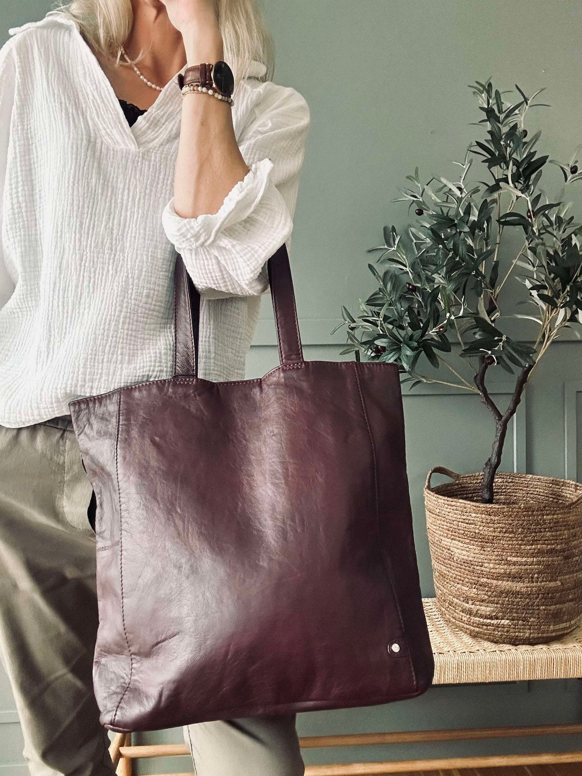 Shopper Cranberry - Zacht kalfsleer