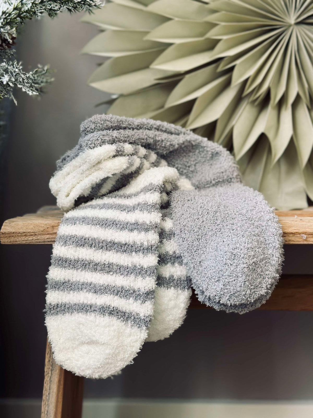 Sokken Fluffy grey stripes - Set van 2 paar