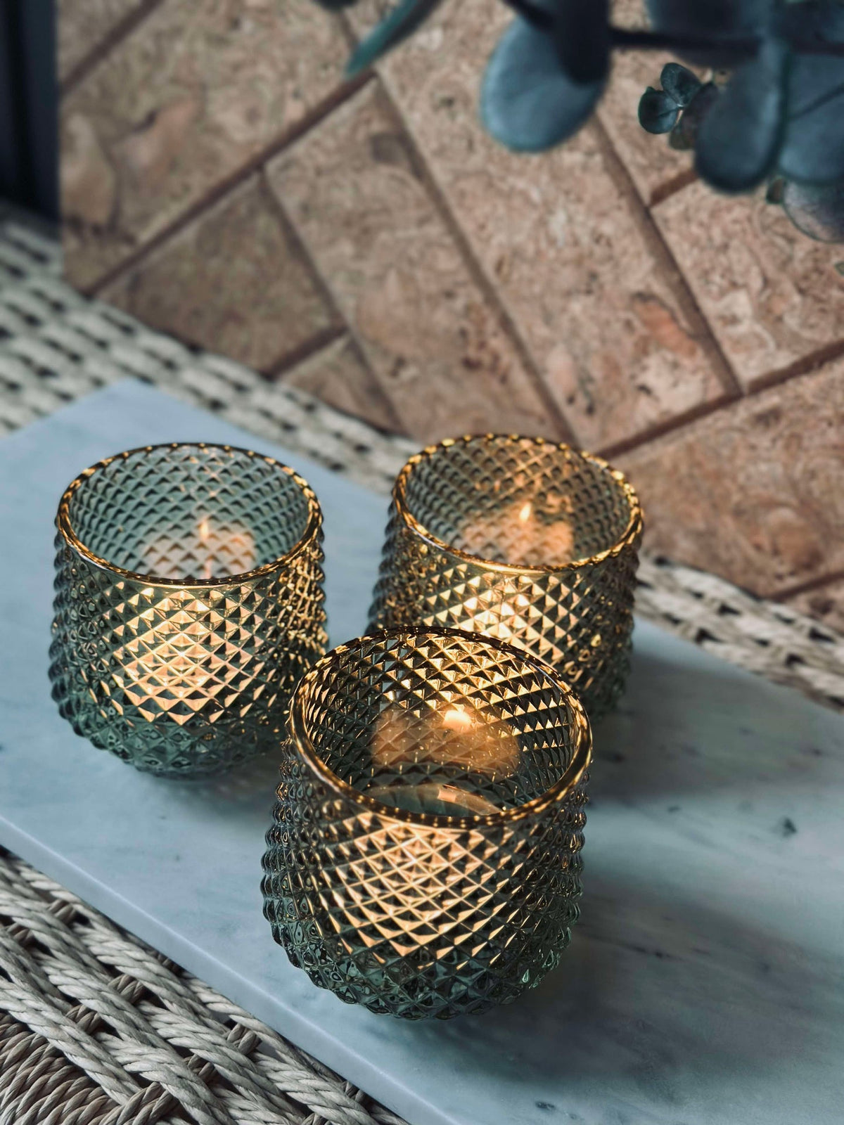 Glazen kandelaars Groen - Set van 3 stuks