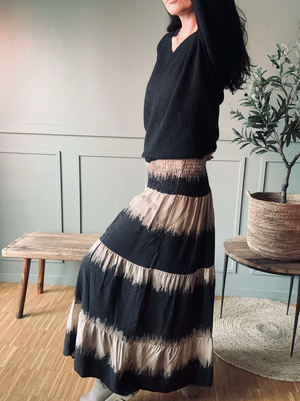 Rok met smock - Dark Camel