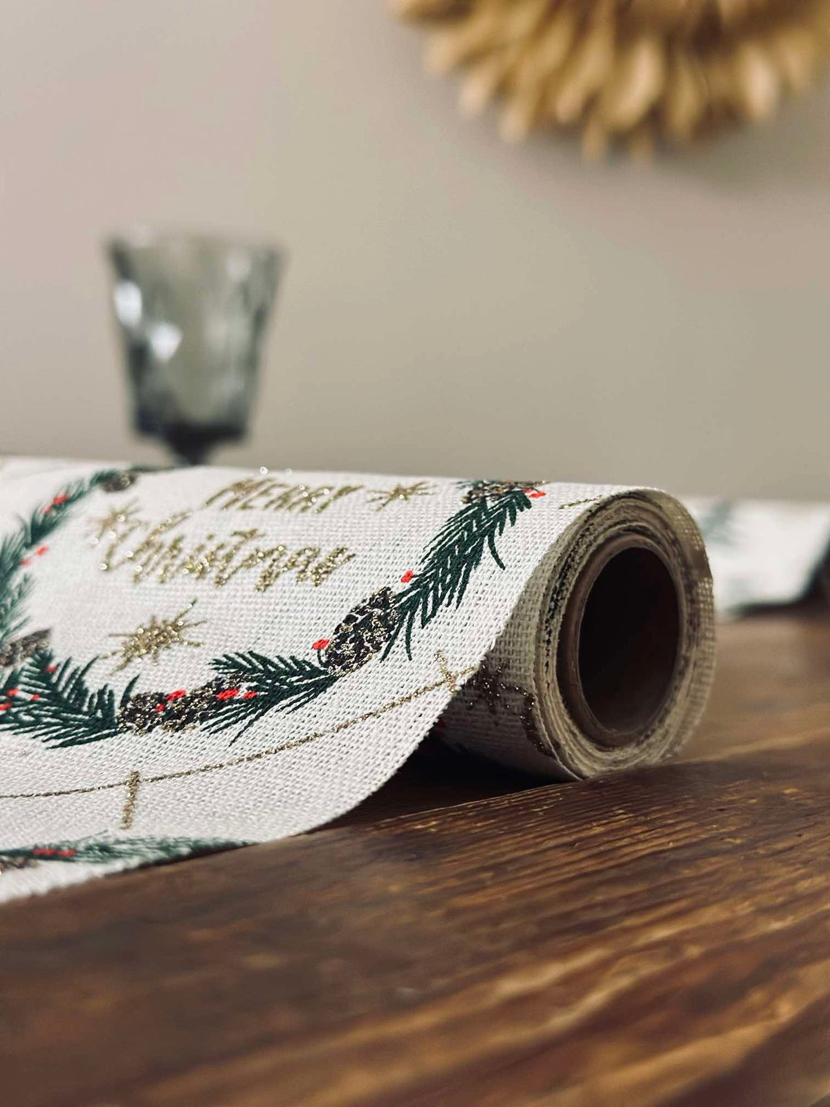 Tafelloper met kerstkrans - 2 meter