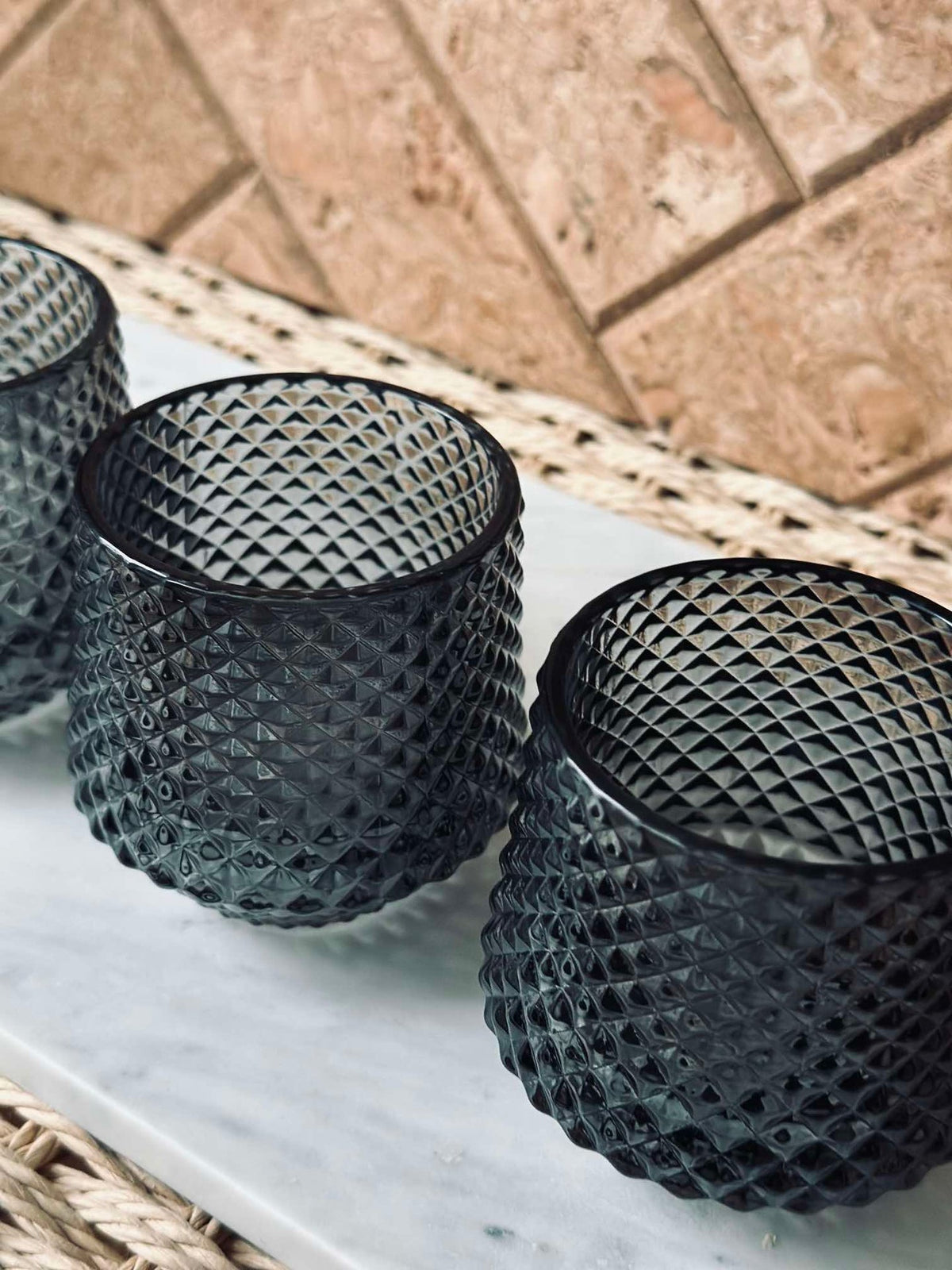 Glazen kandelaars Grijs - Set van 3 stuks.